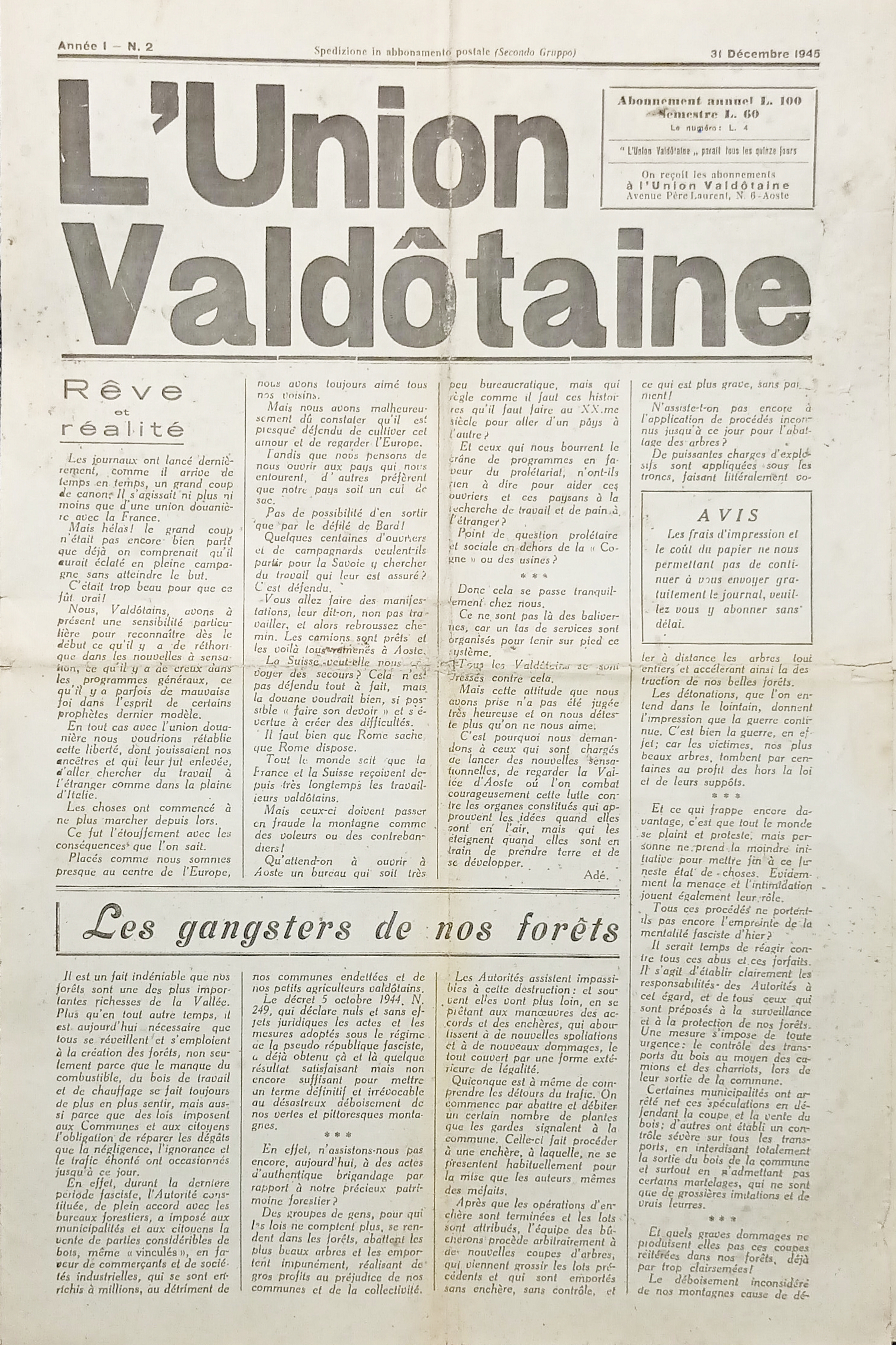 Organe de L'Union Valdôtaine N. 2 - Année I - …