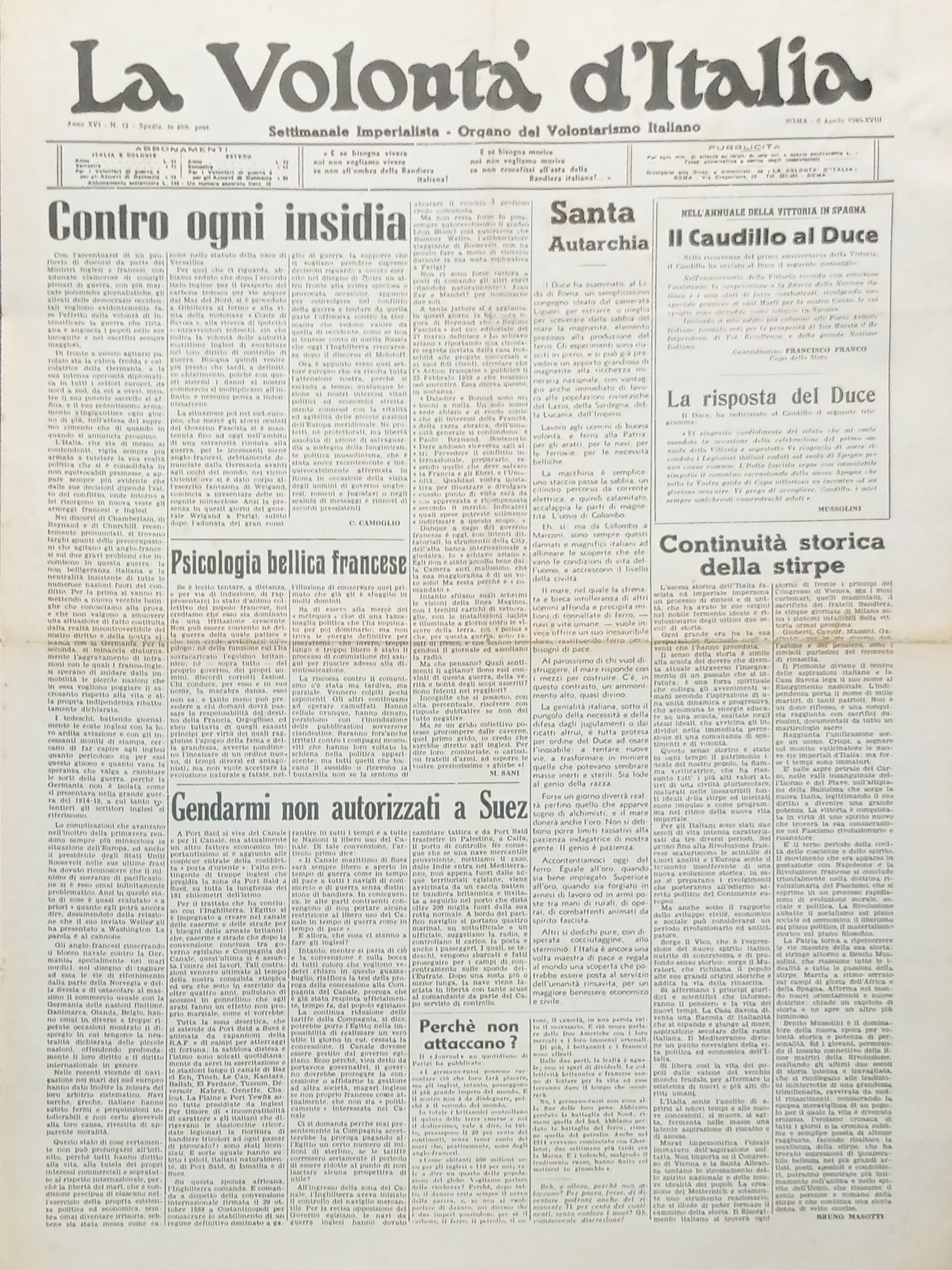 Organo Volontarismo Italiano - La Volontà d'Italia N. 12 - …