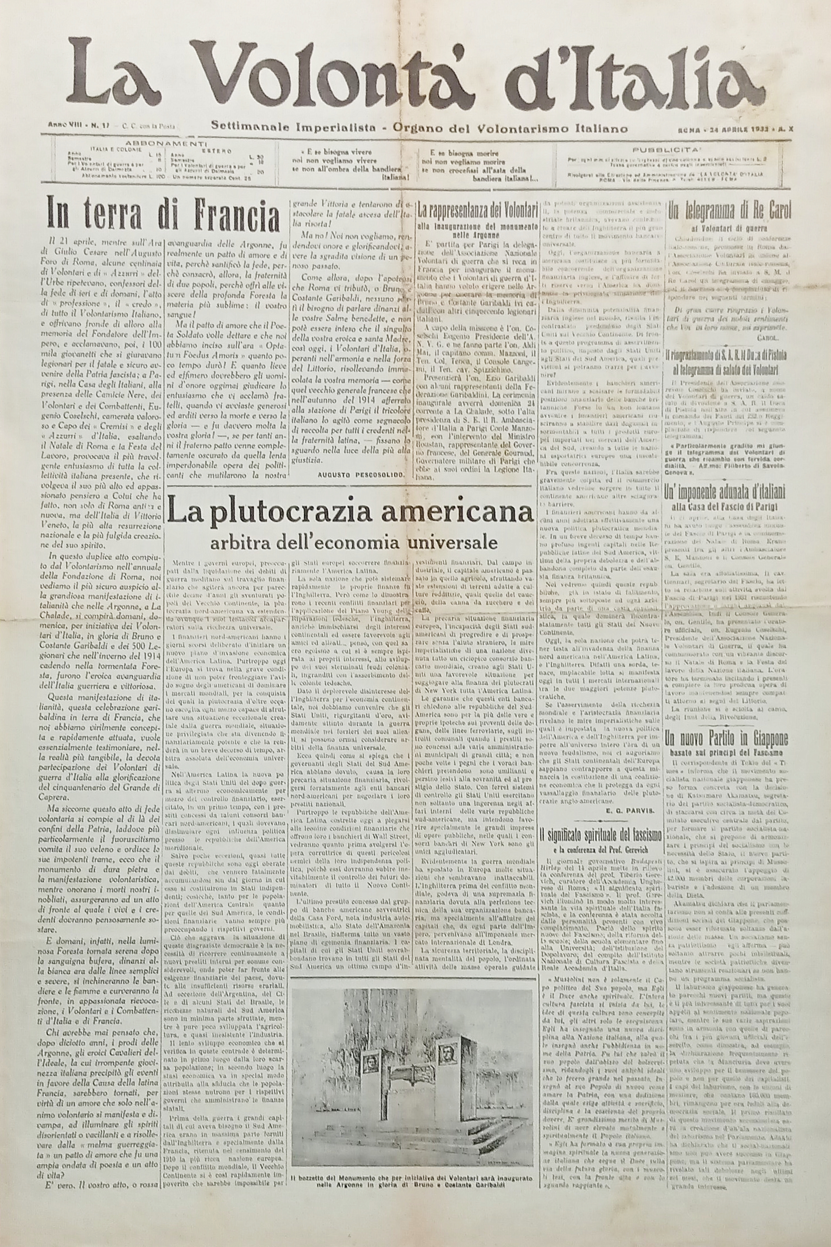Organo Volontarismo Italiano - La Volontà d'Italia N.17 In terra …