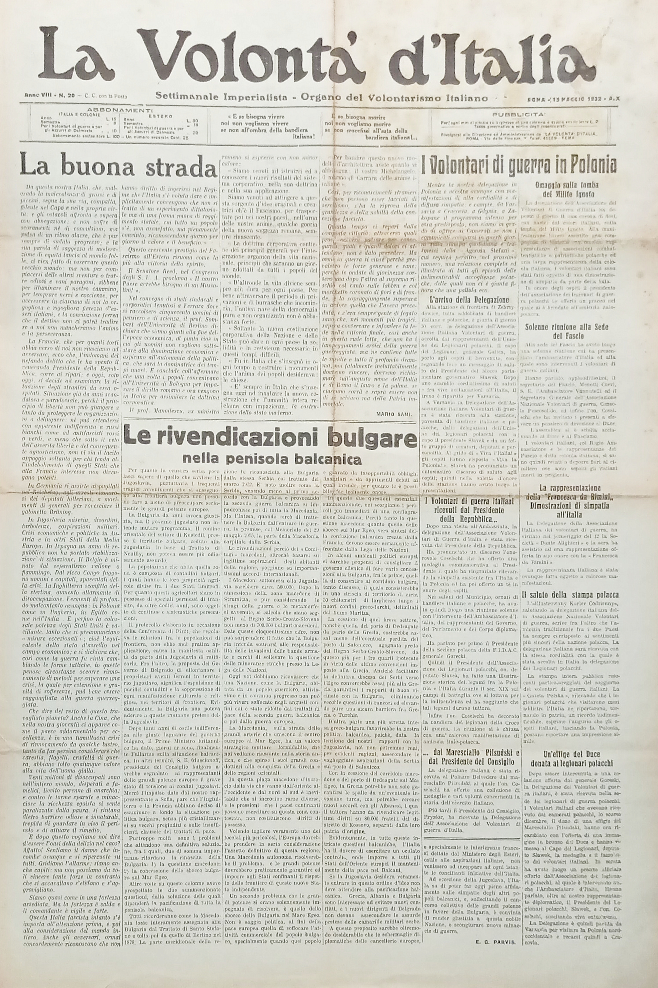 Organo Volontarismo Italiano - La Volontà d'Italia N. 20 - …