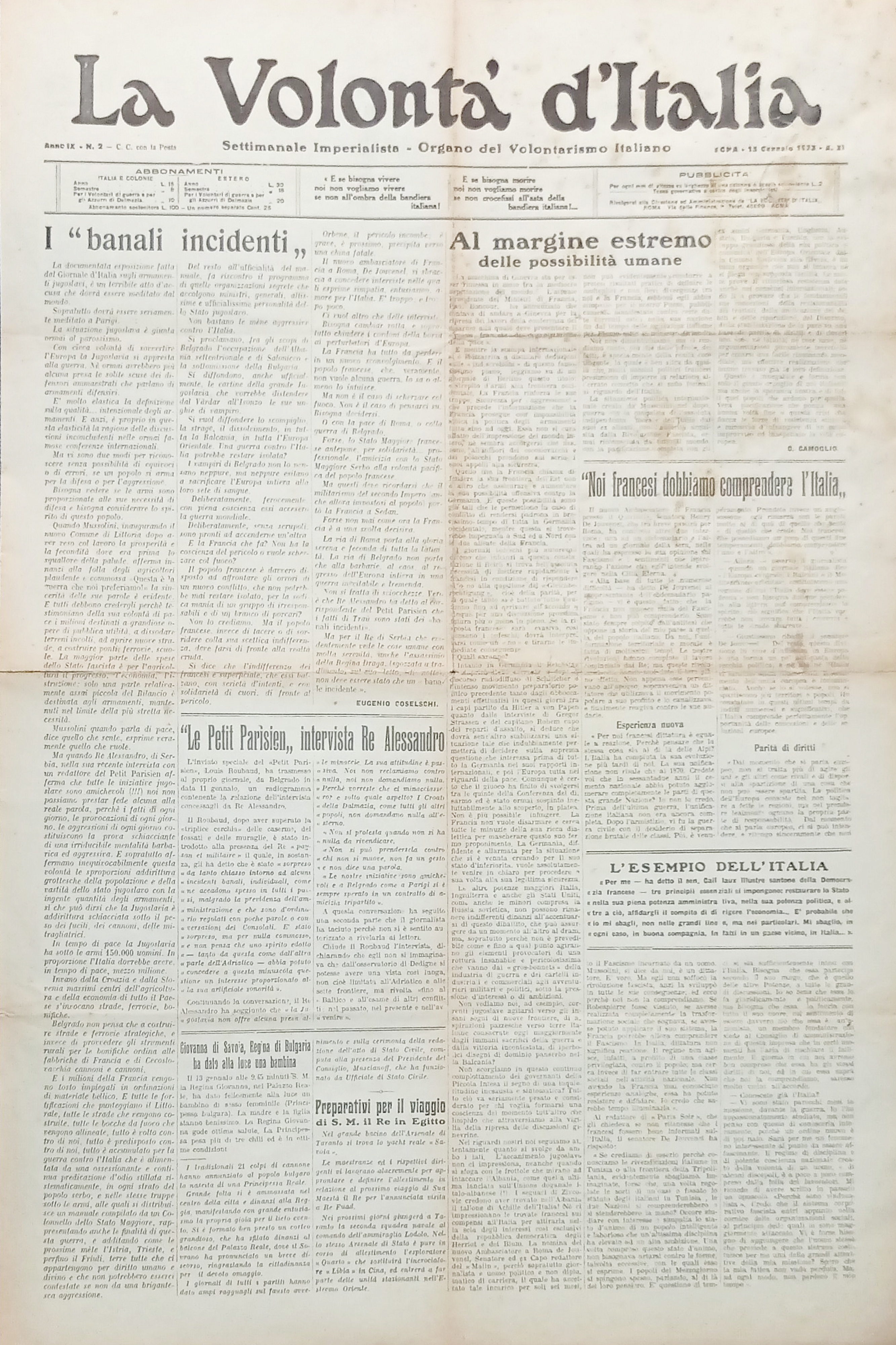 Organo Volontarismo Italiano - La Volontà d'Italia N. 3 - …