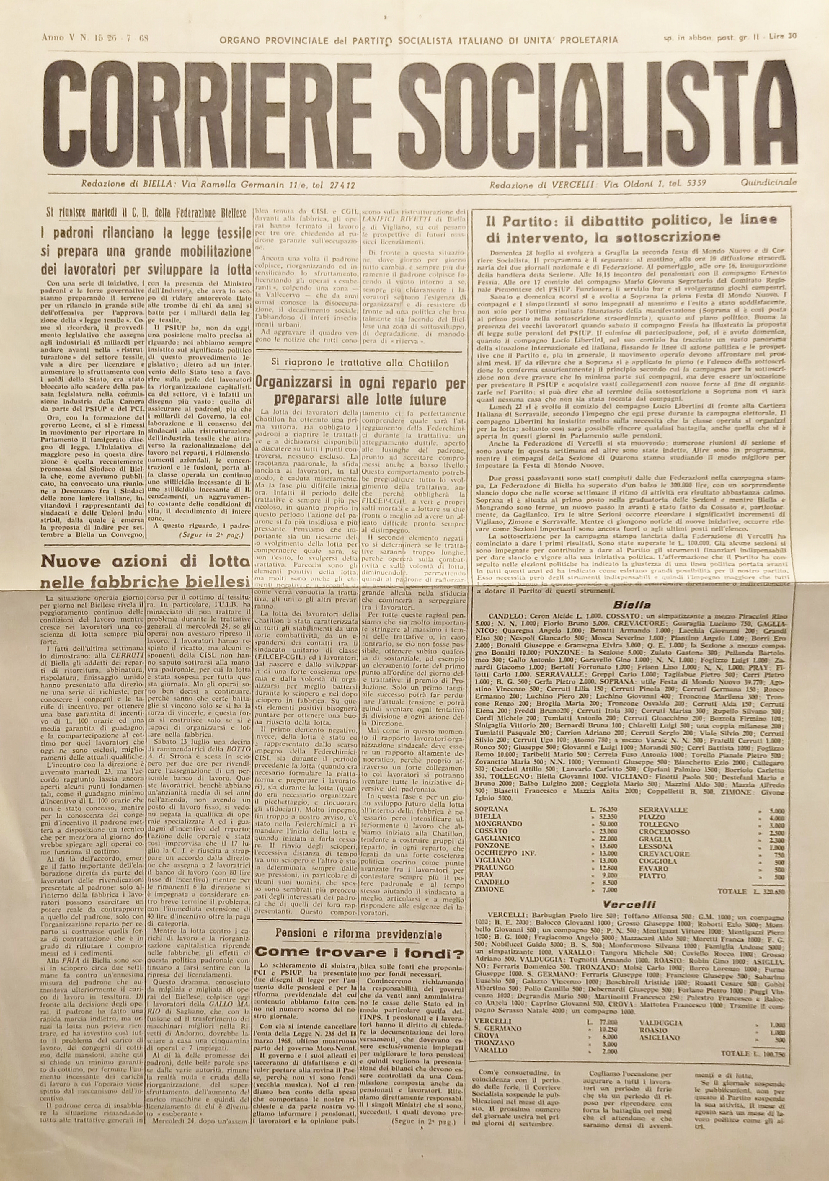 Partito Socialista unità proletaria Varese - Corriere Socialista N. 15 …