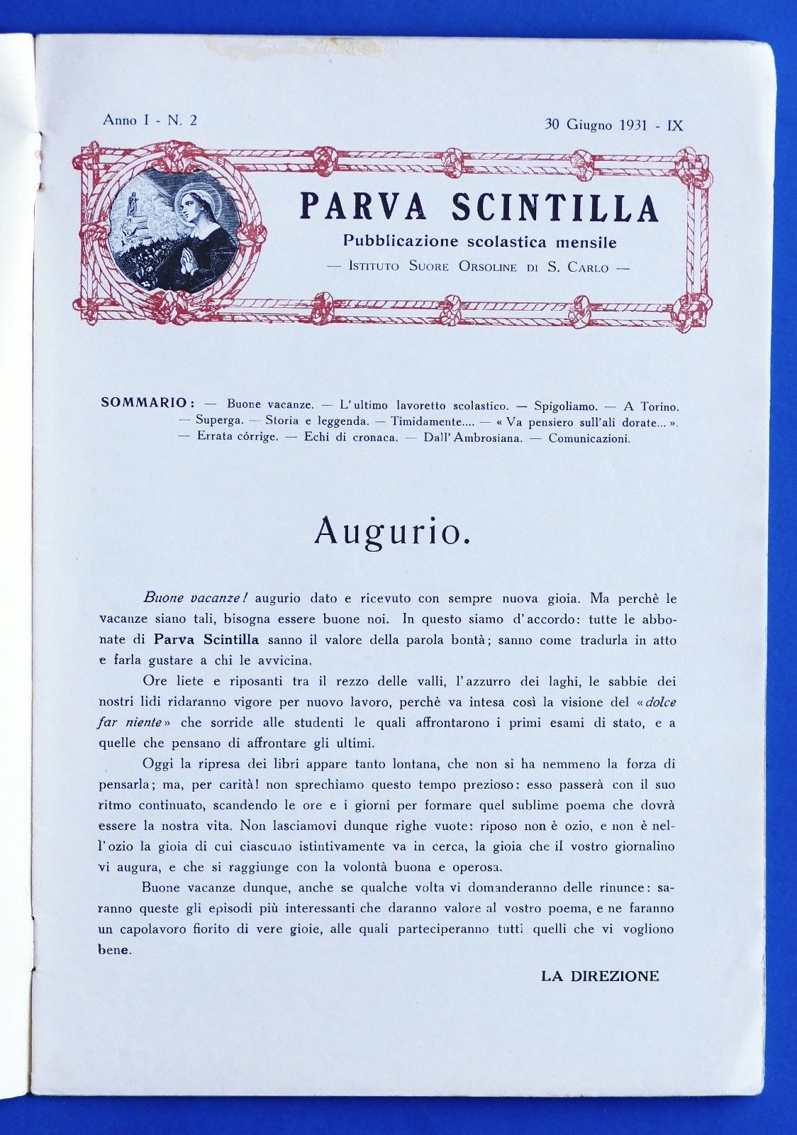 Parva Scintilla Giornale Scuola Orsoline S. Carlo Milano - Anno …