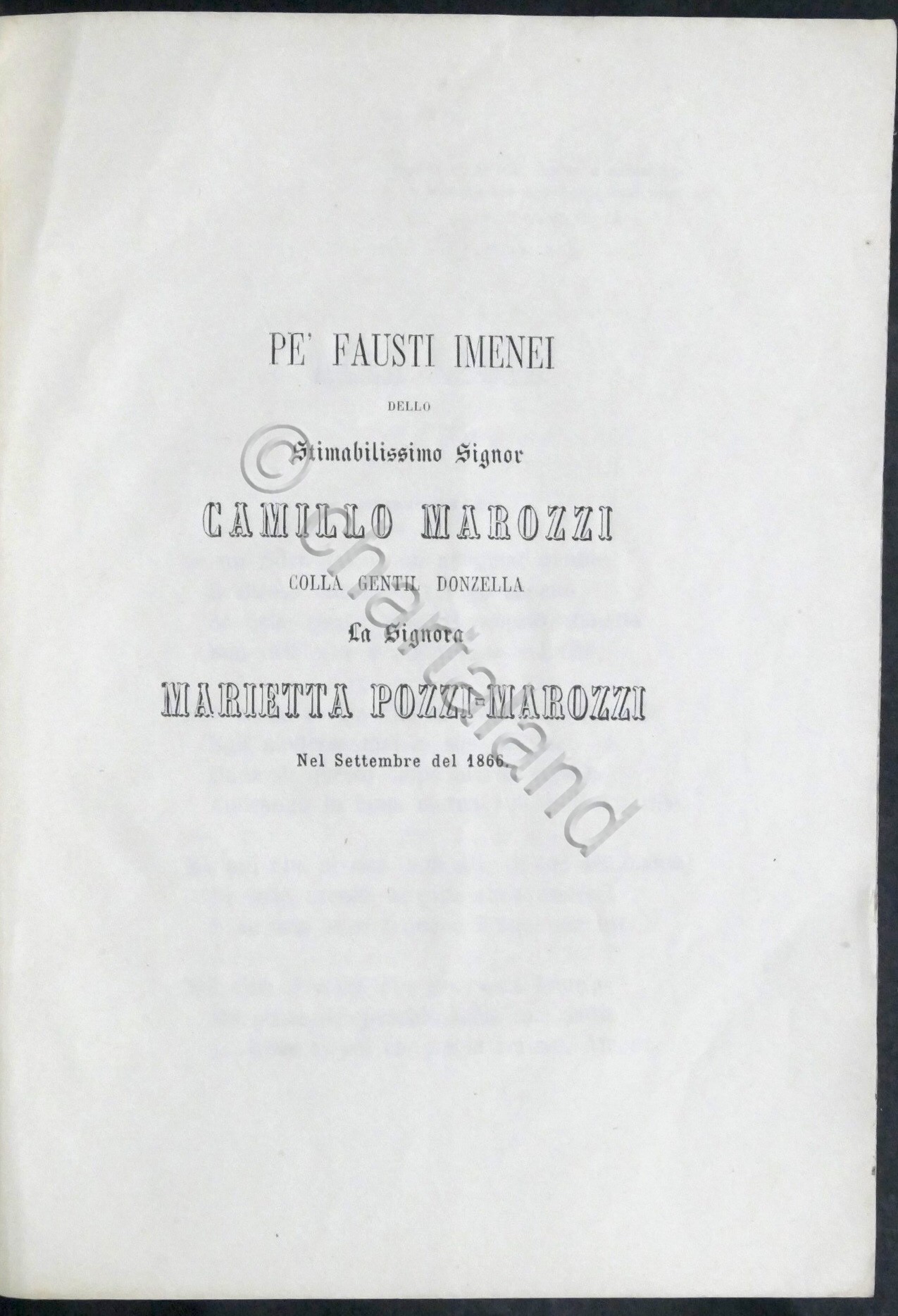 Per le nozze di Camillo Marozzi con Marietta Pozzi-Marozzi - …
