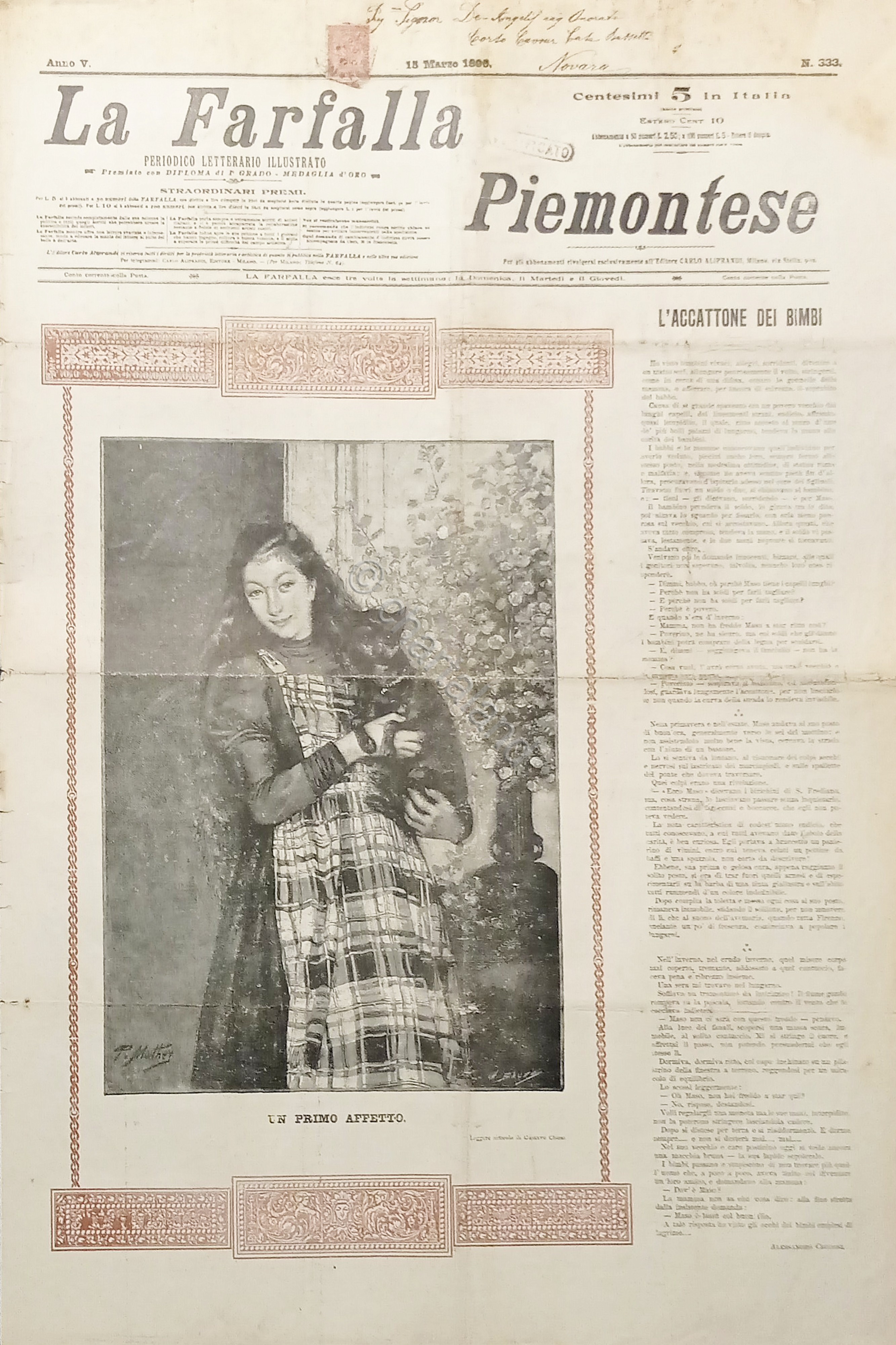 Periodico Letterario - La Farfalla Piemontese N. 333 - Un …