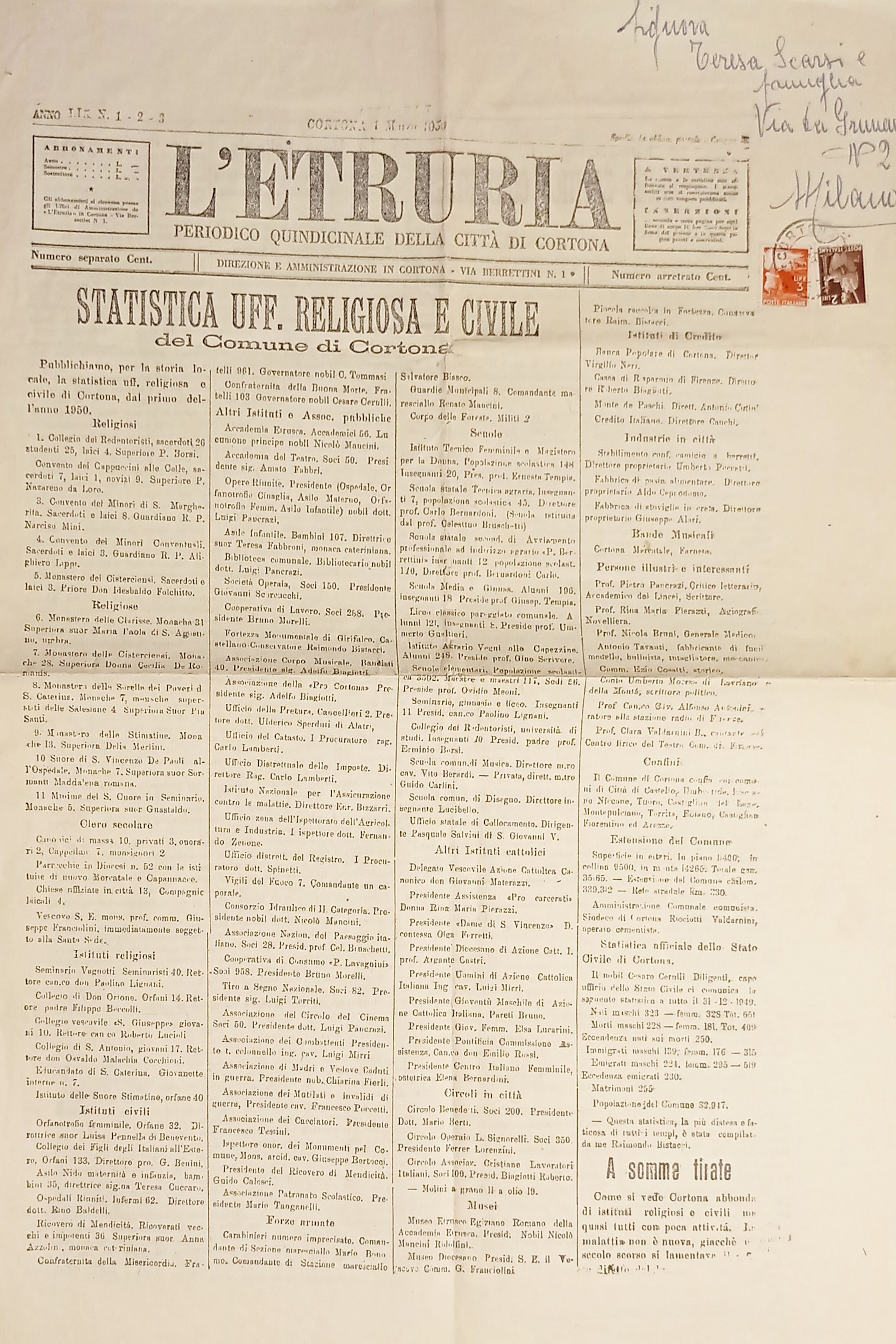 Periodico Quindicinale della Città di Cortona - L'Etruria N. 1-2-3 …