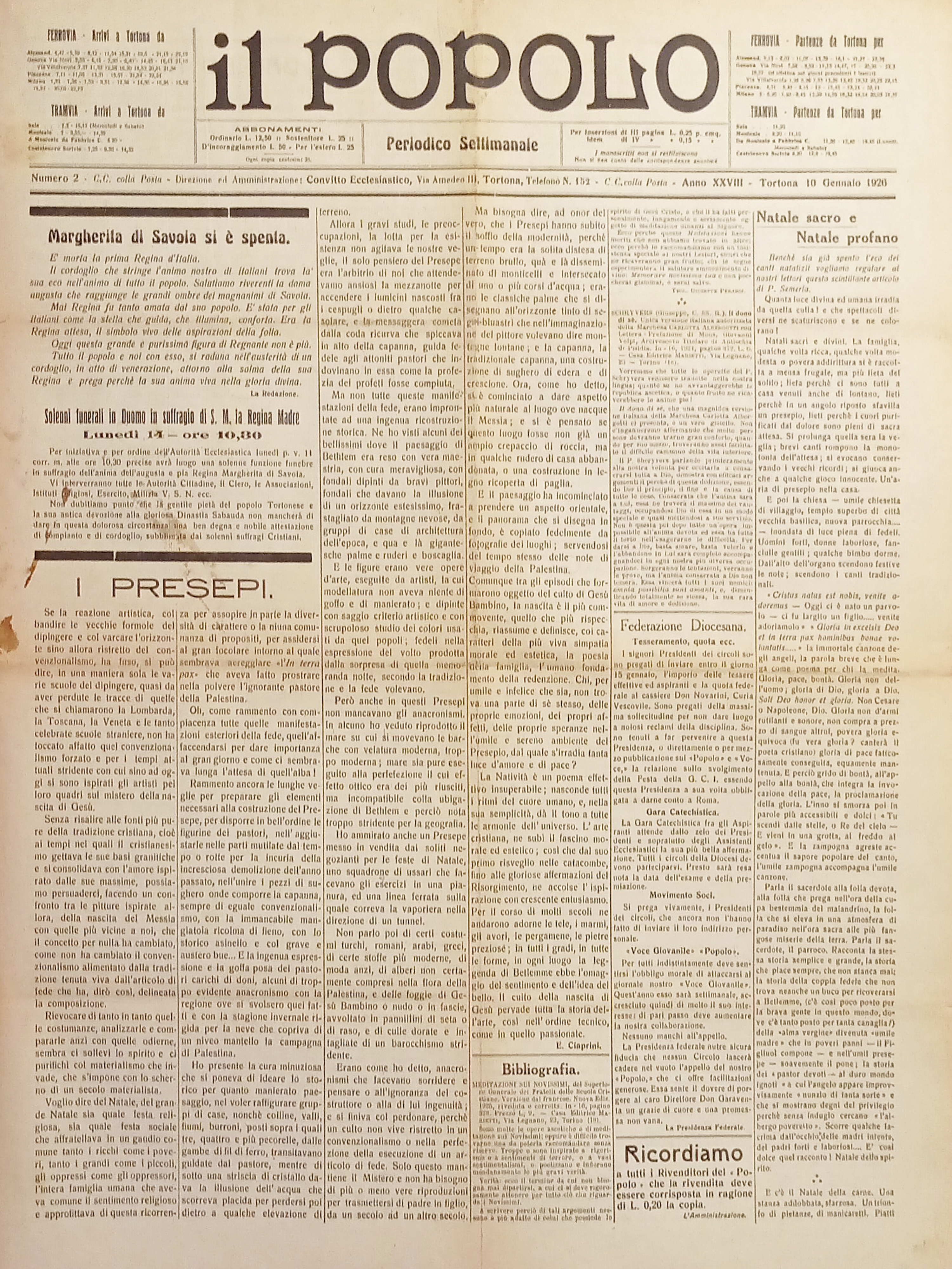 Periodico Settimanale - Il Popolo N. 2 - Margherita di …