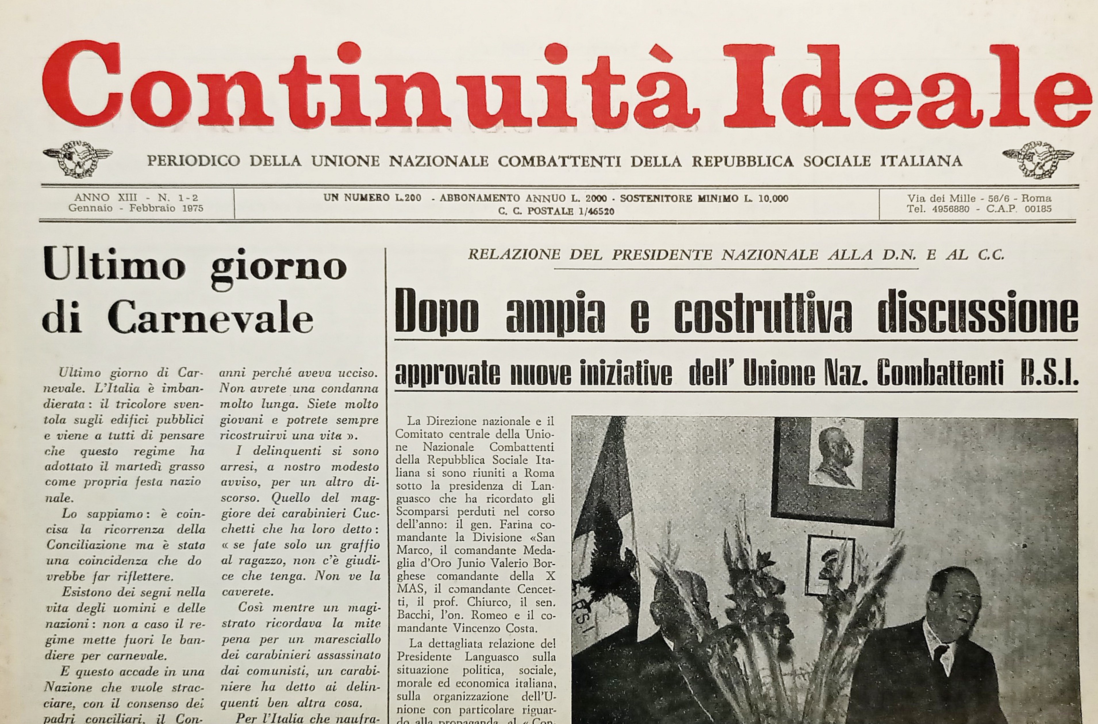 Periodico Unione Nazionale Combattenti RSI - Continuità Ideale N. 1/2 …