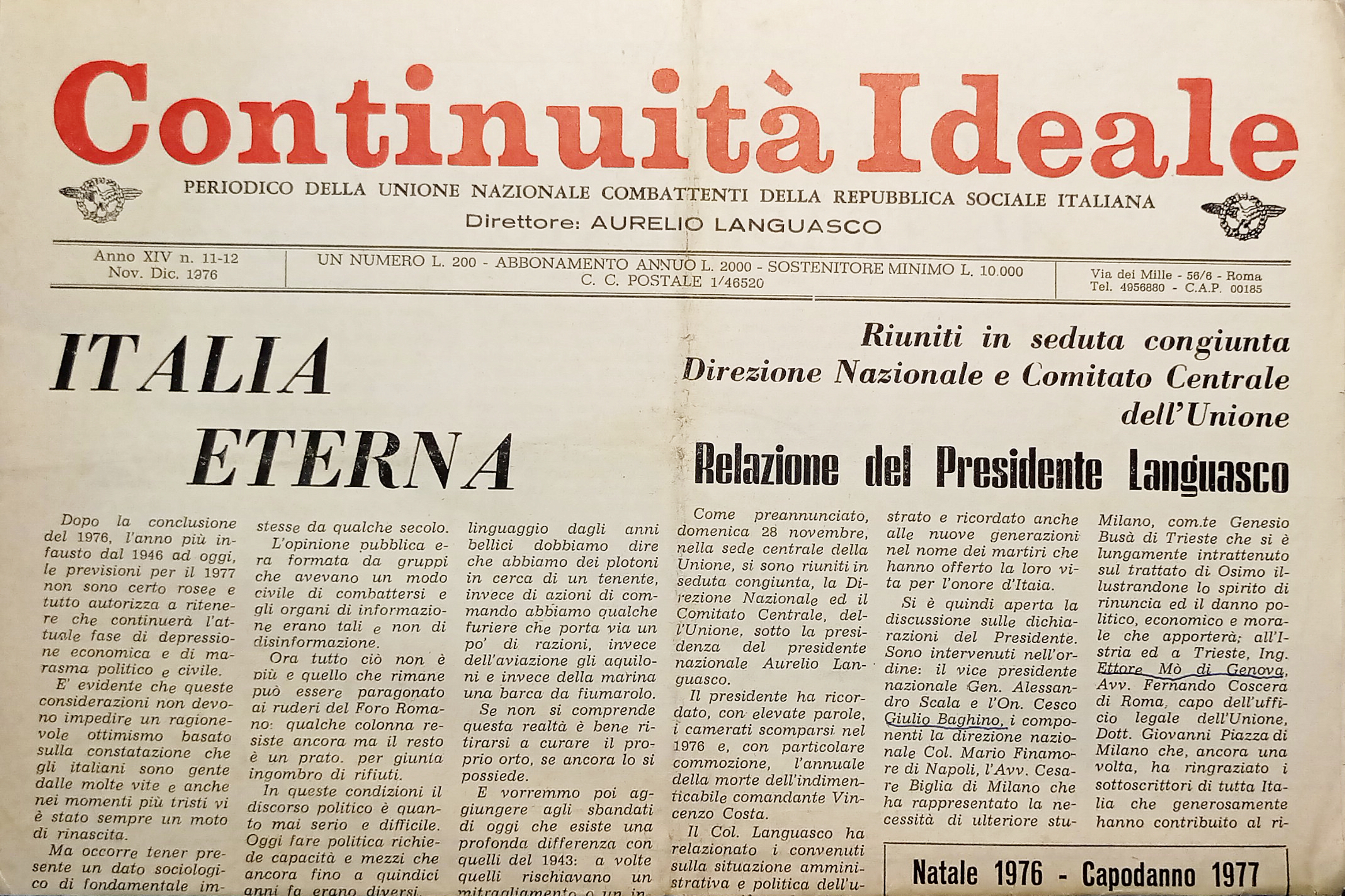 Periodico Unione Nazionale Combattenti RSI - Continuità Ideale N. 11/12 …