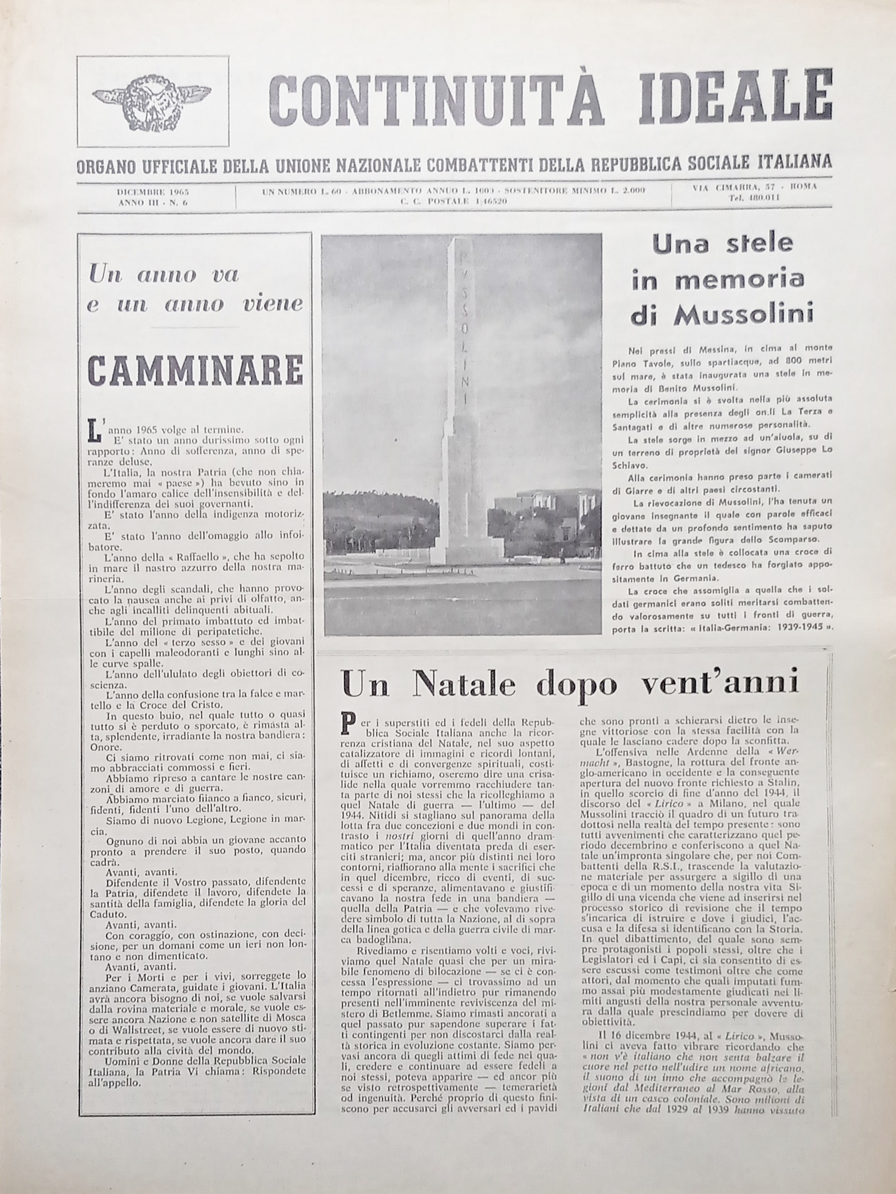 Periodico Unione Nazionale Combattenti RSI - Continuità Ideale N. 6 …