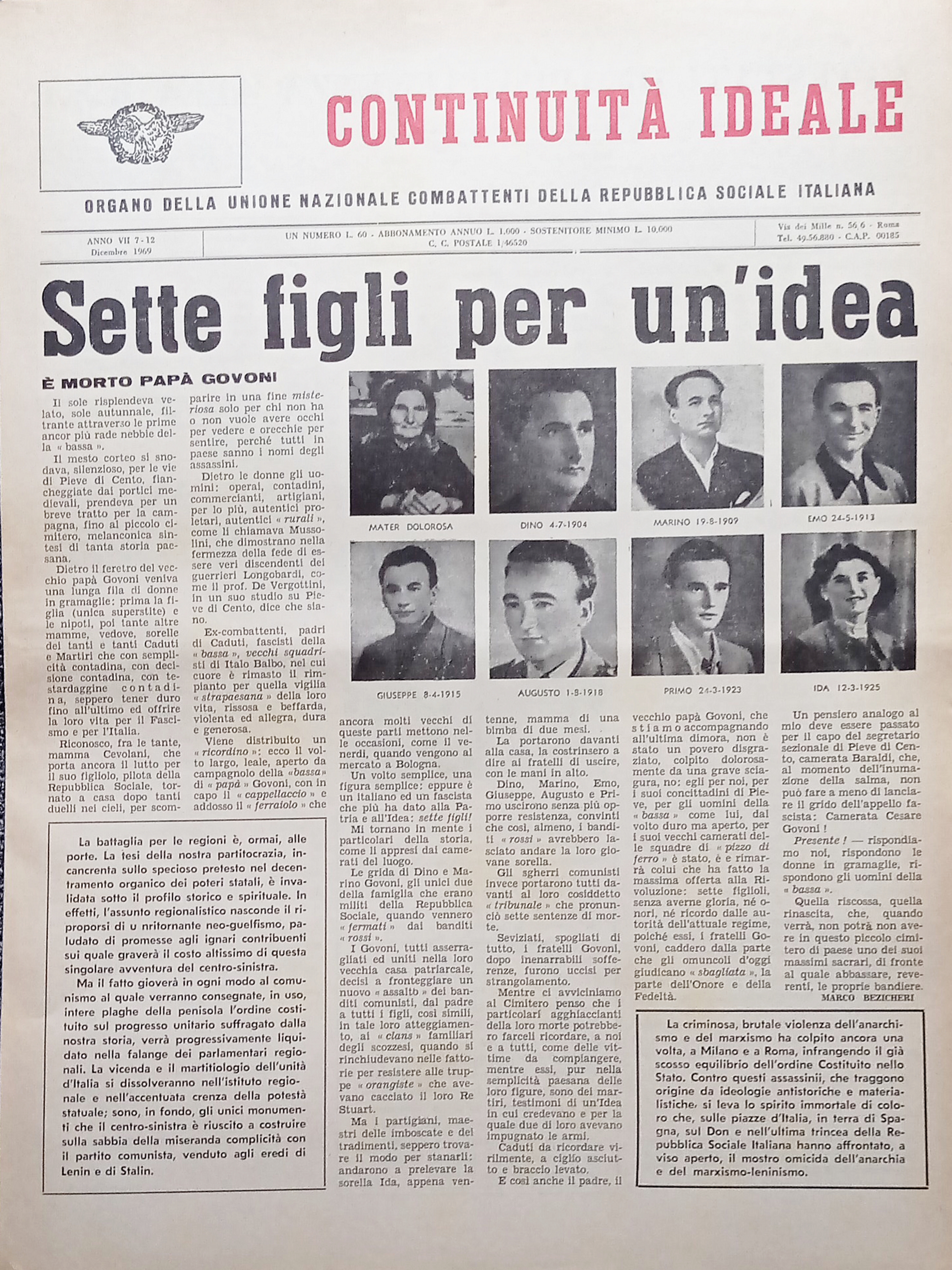 Periodico Unione Nazionale Combattenti RSI - Continuità Ideale N. 7-12 …
