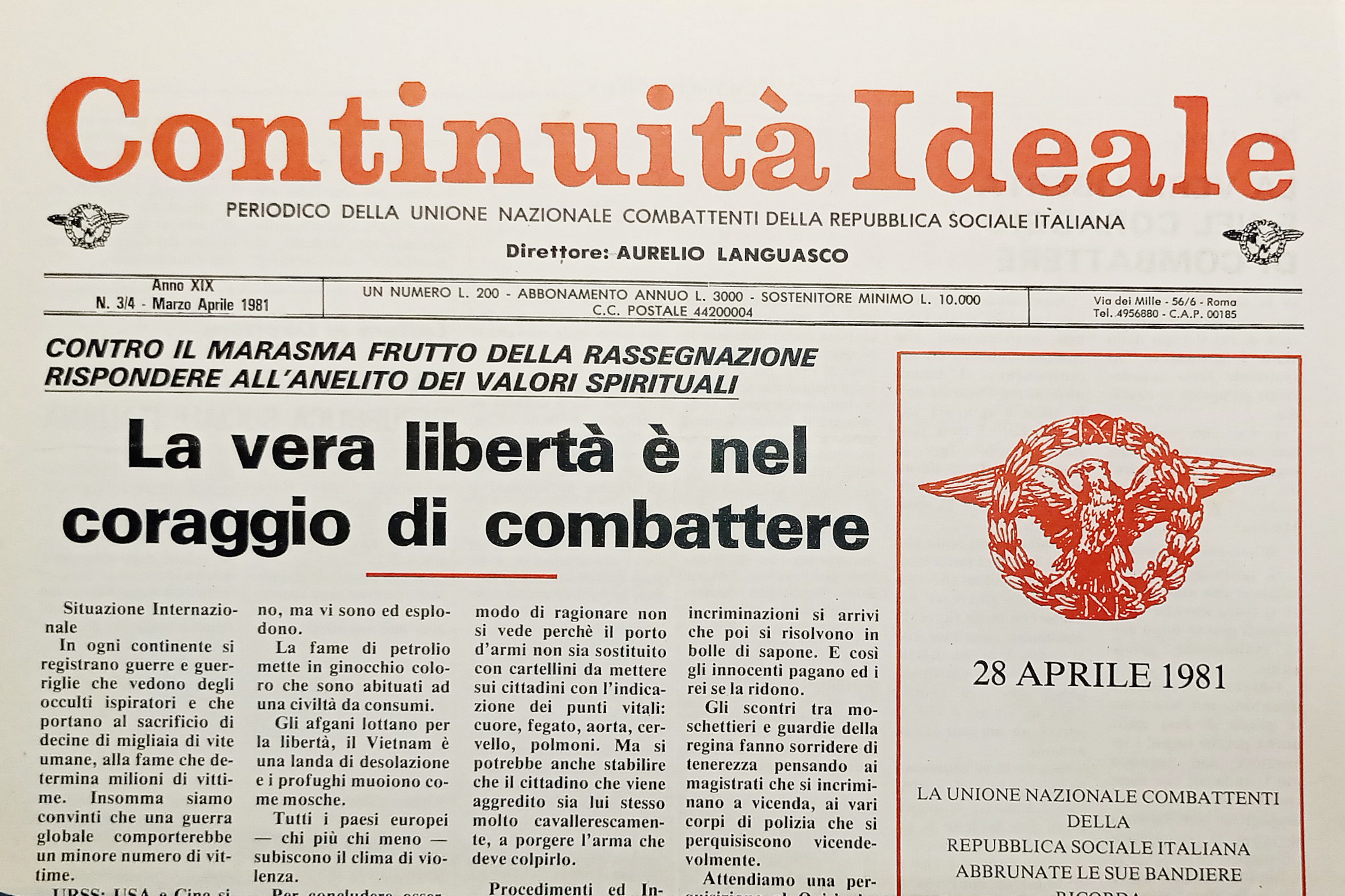 Periodico Unione Nazionale Combattenti RSI Continuità Ideale N. 3/4 - …