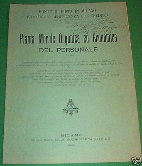 Pianta economia personale Monte Pietà Milano - 1902