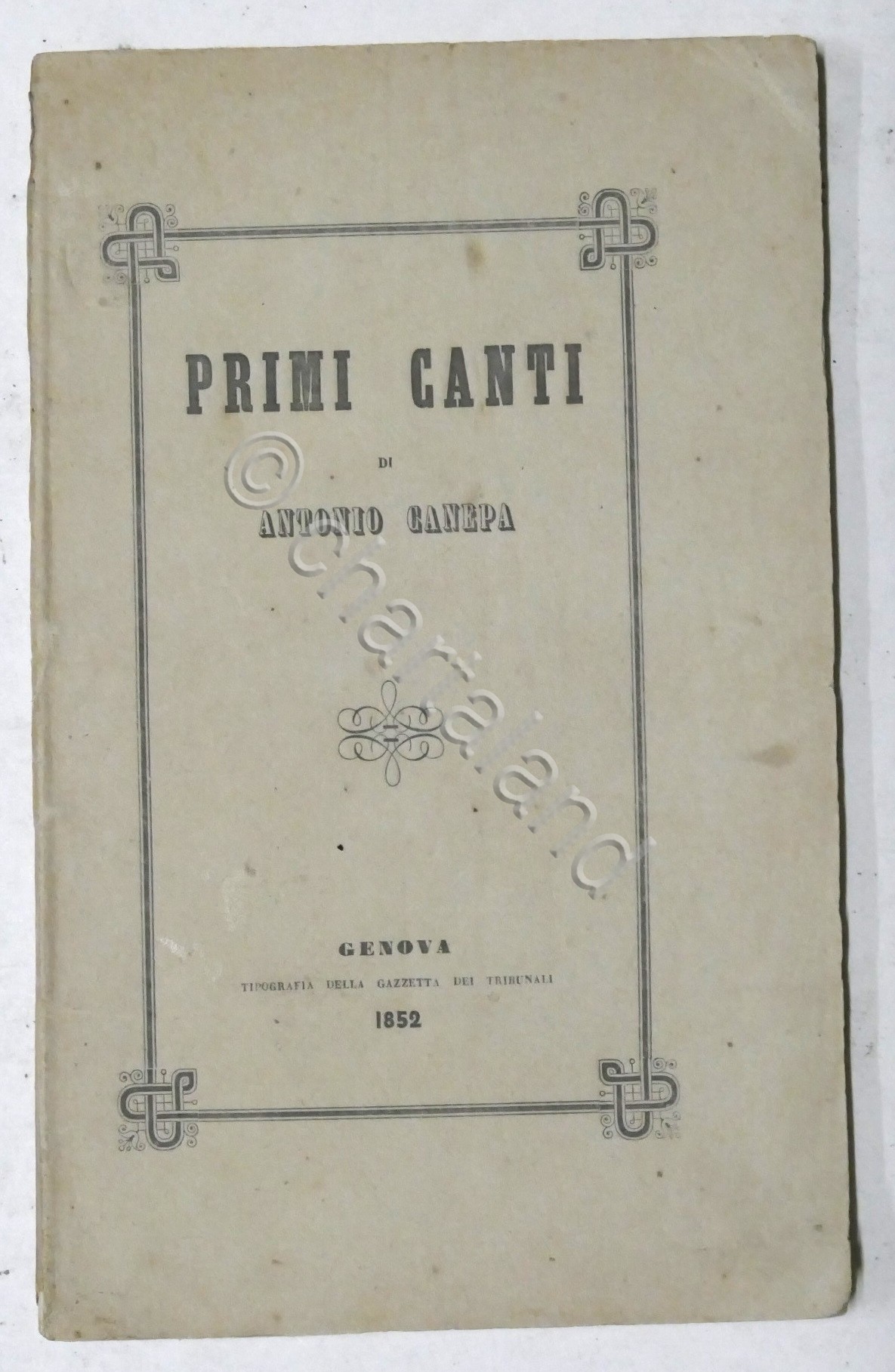 Poesia - Primi Canti di Antonio Canepa - ed. 1852 …