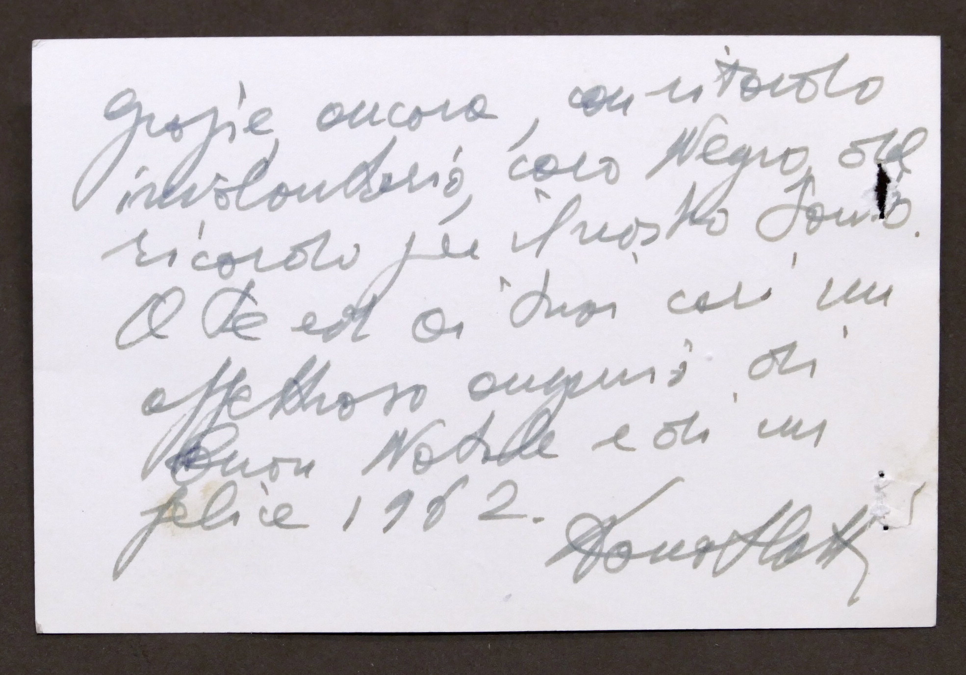 Autografo di Carlo Donat-Cattin su biglietto d'auguri - 1962