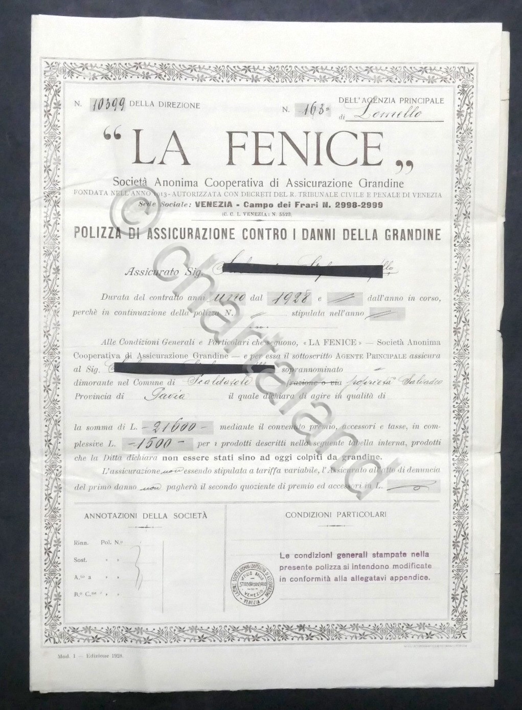 Polizza Assicurazione contro danni Grandine - Società La Fenice - …