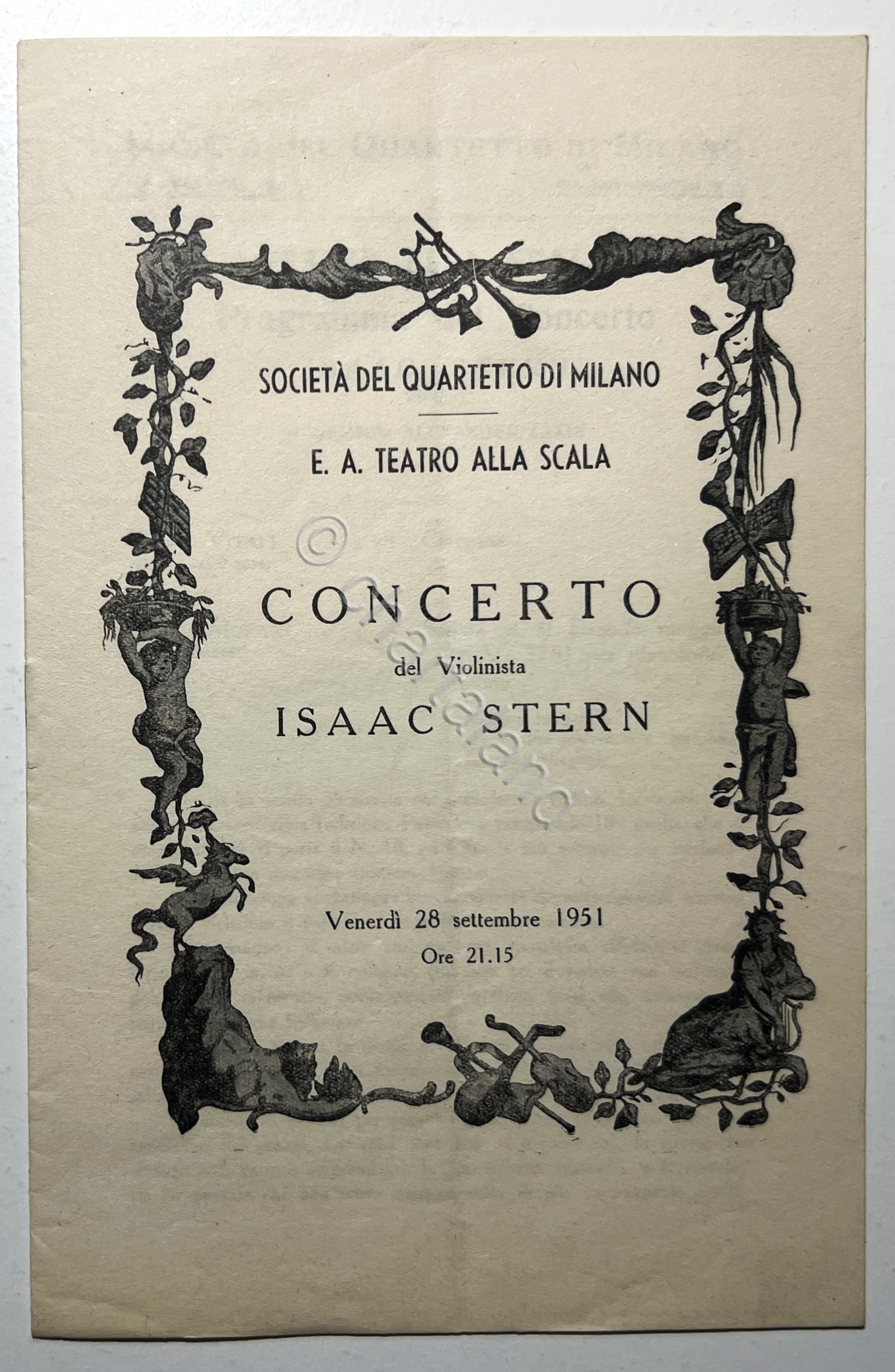 Programma Teatro Scala - Quartetto Italiano Concerto Violinista I. Stern …
