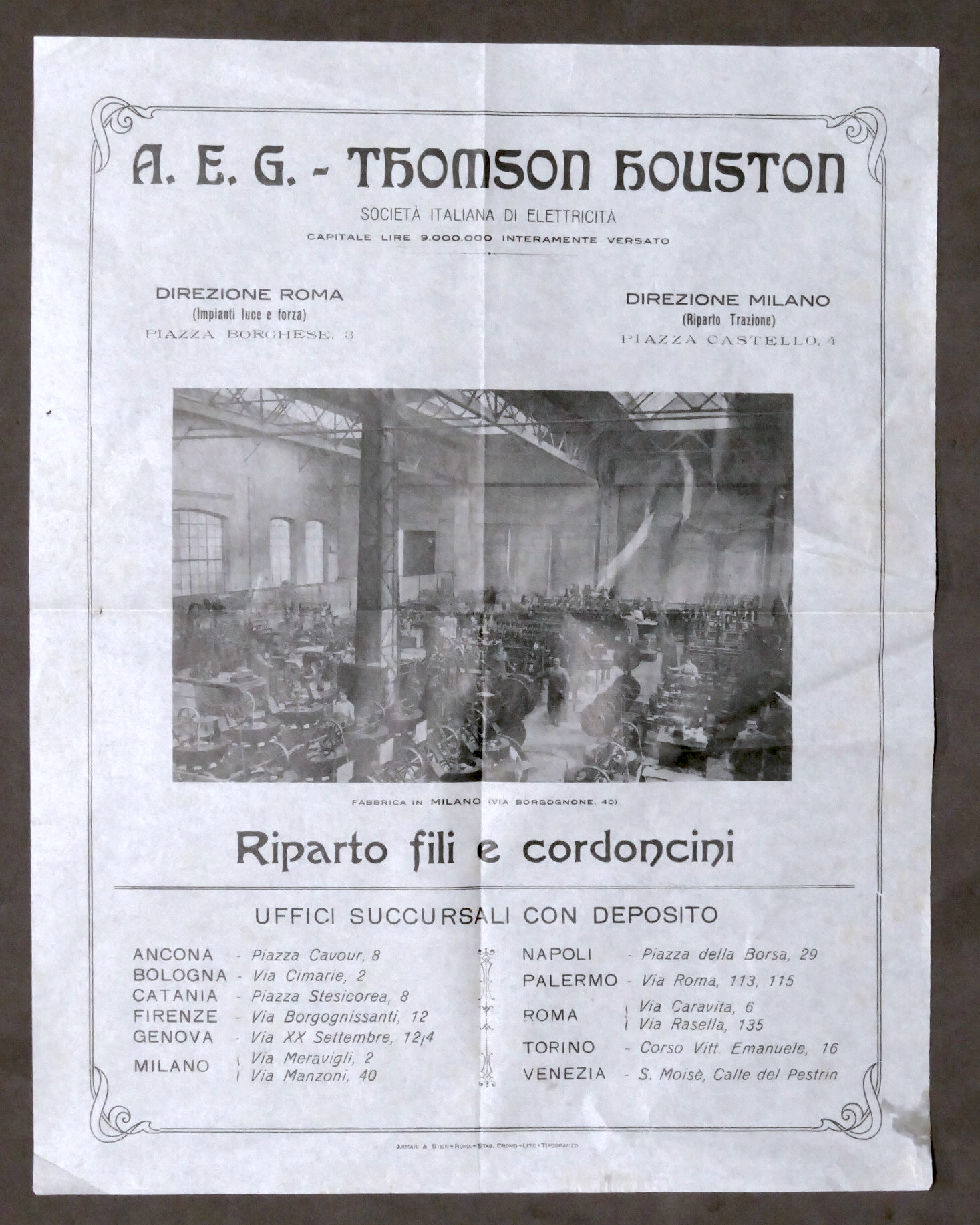 Pubblicità - A.E.G. Thomson Houston Milano Fabbrica via Bergognone - …