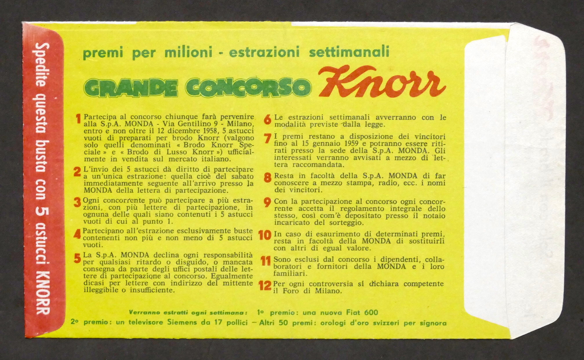 Pubblicità - Busta di spedizione Grande Concorso Knorr - 1958