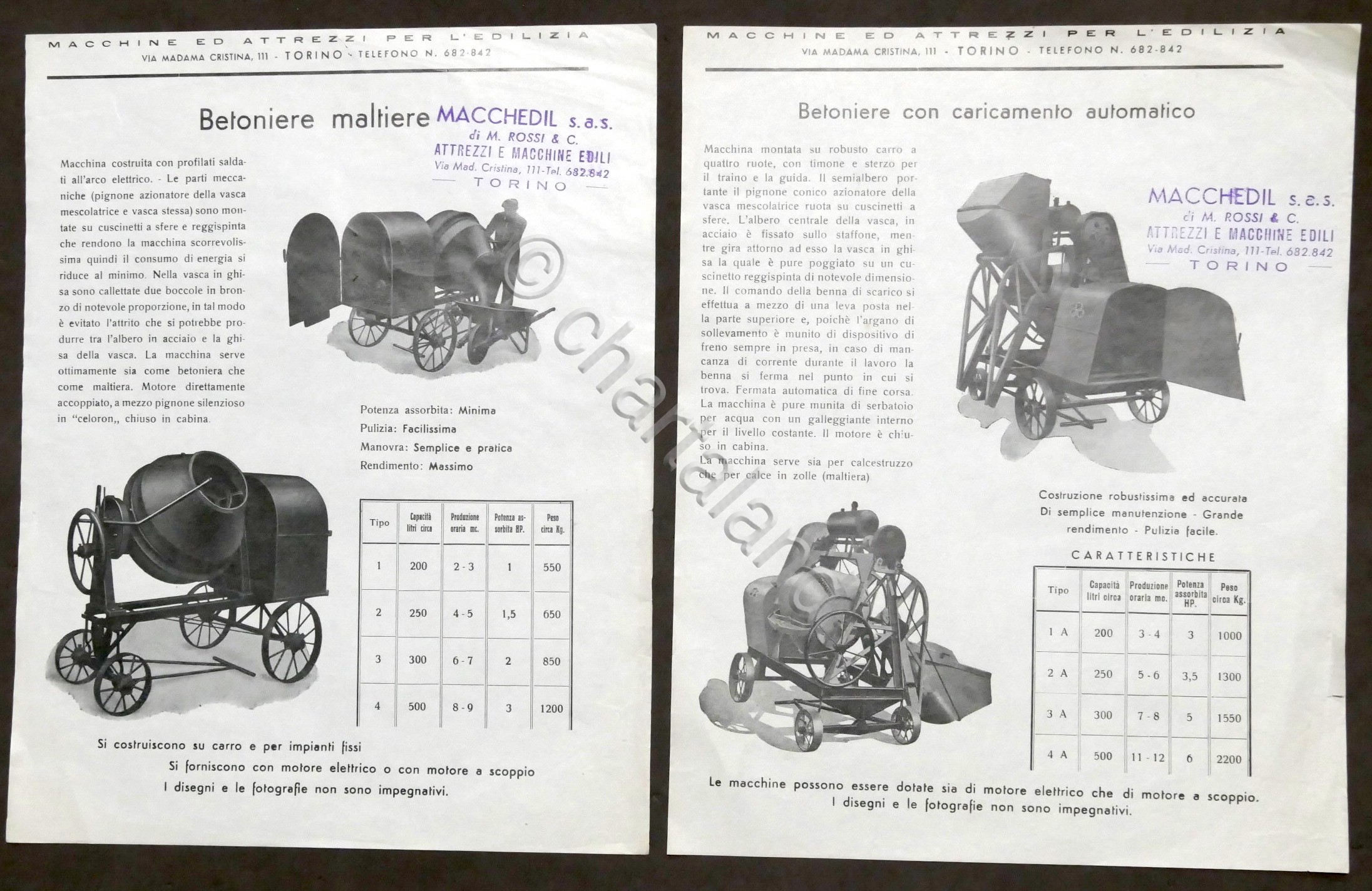 Pubblicità - Lotto 2 Brochure Macchedil - Torino - Betoniere …