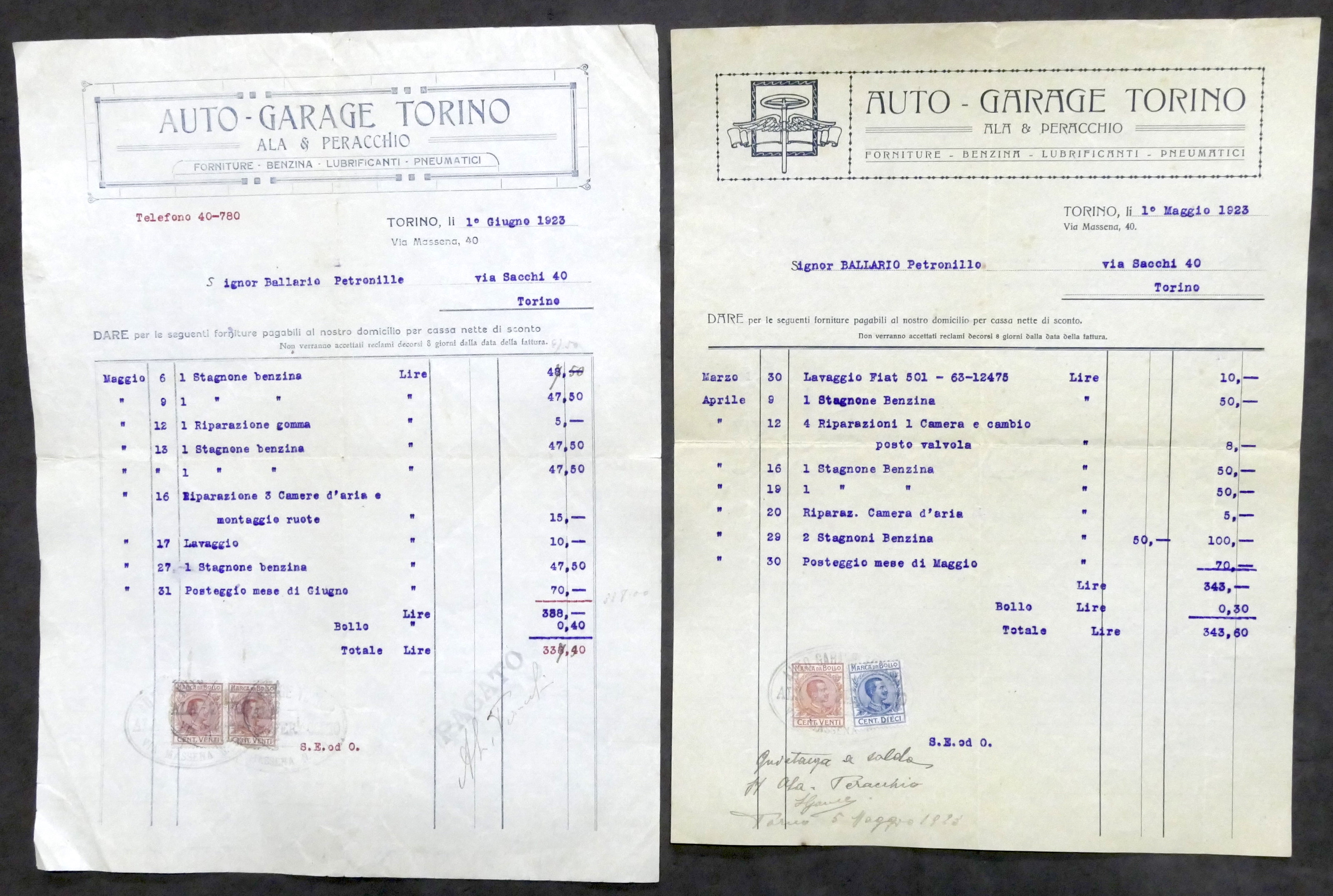Pubblicità - Lotto 2 fatture - Auto Garage Torino - …