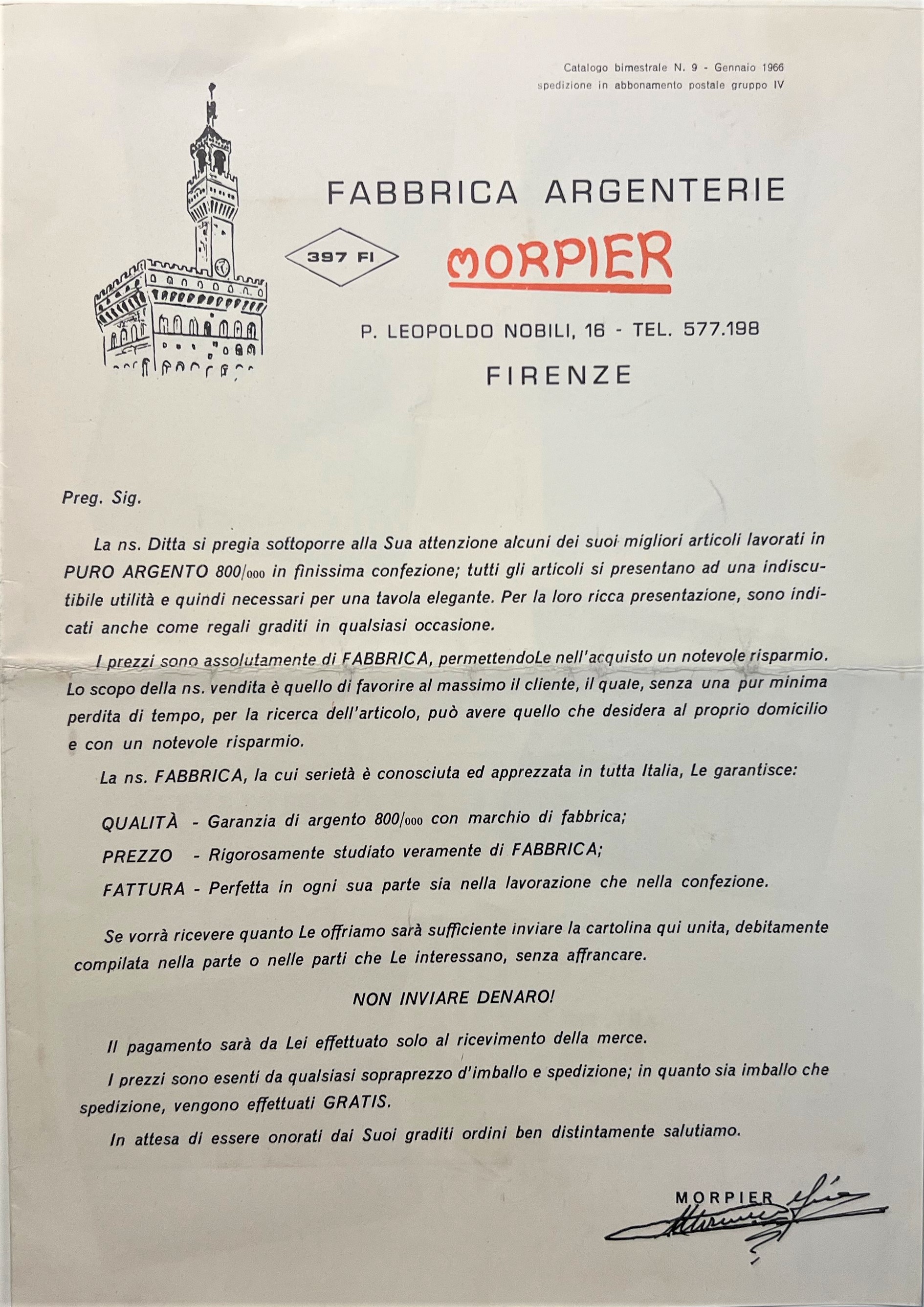 Pubblicità Brochure - Fabbrica Argenteria Morpier - 1966 Firenze