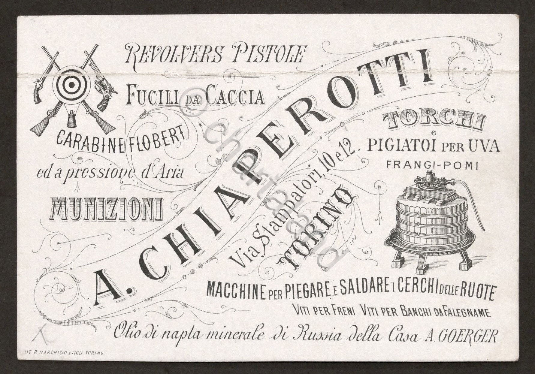 Pubblicità Brochure A. Chiaperotti Torino - Pistole Fucili Torchi - …