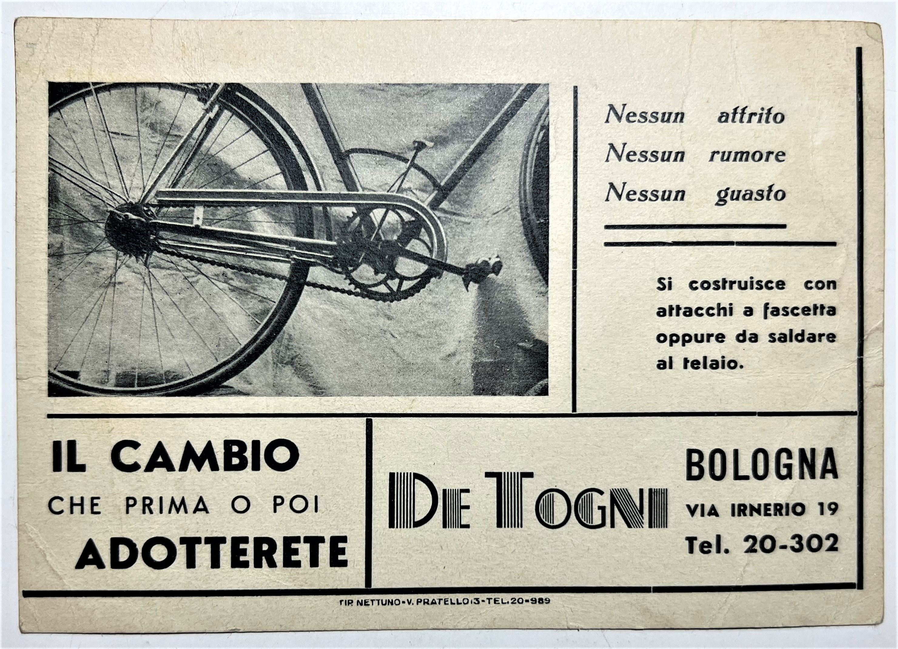 Pubblicità Brochure Biciclette - De Togni, Bologna - Anni '30