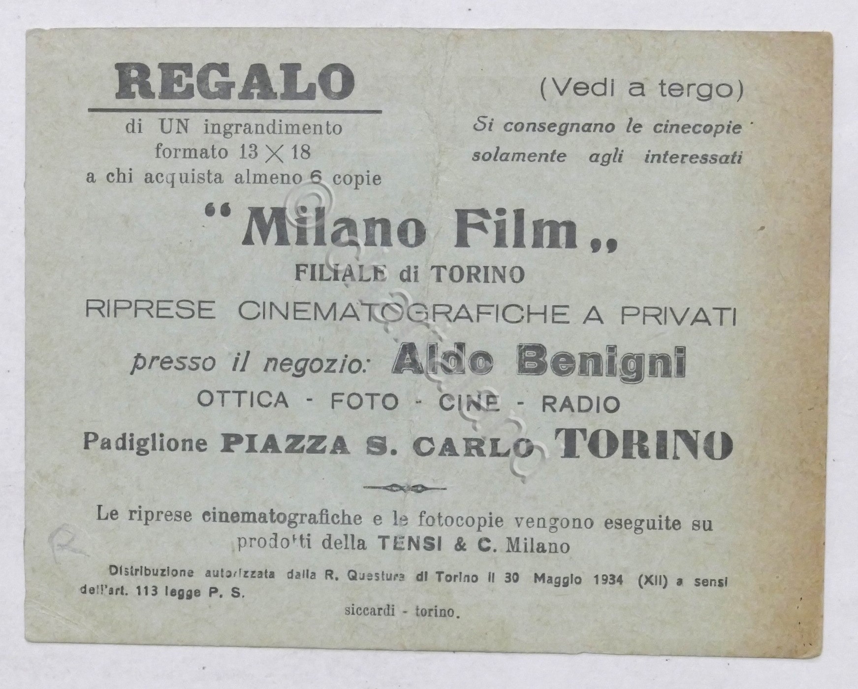 Pubblicità Brochure Milano Film - Riprese cinematografiche a privati - …