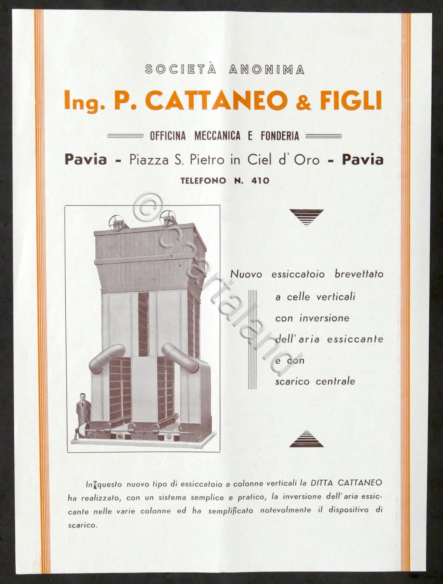 Pubblicità Brochure Officina Meccanica P. Cattaneo & Figli - Essicatoio …