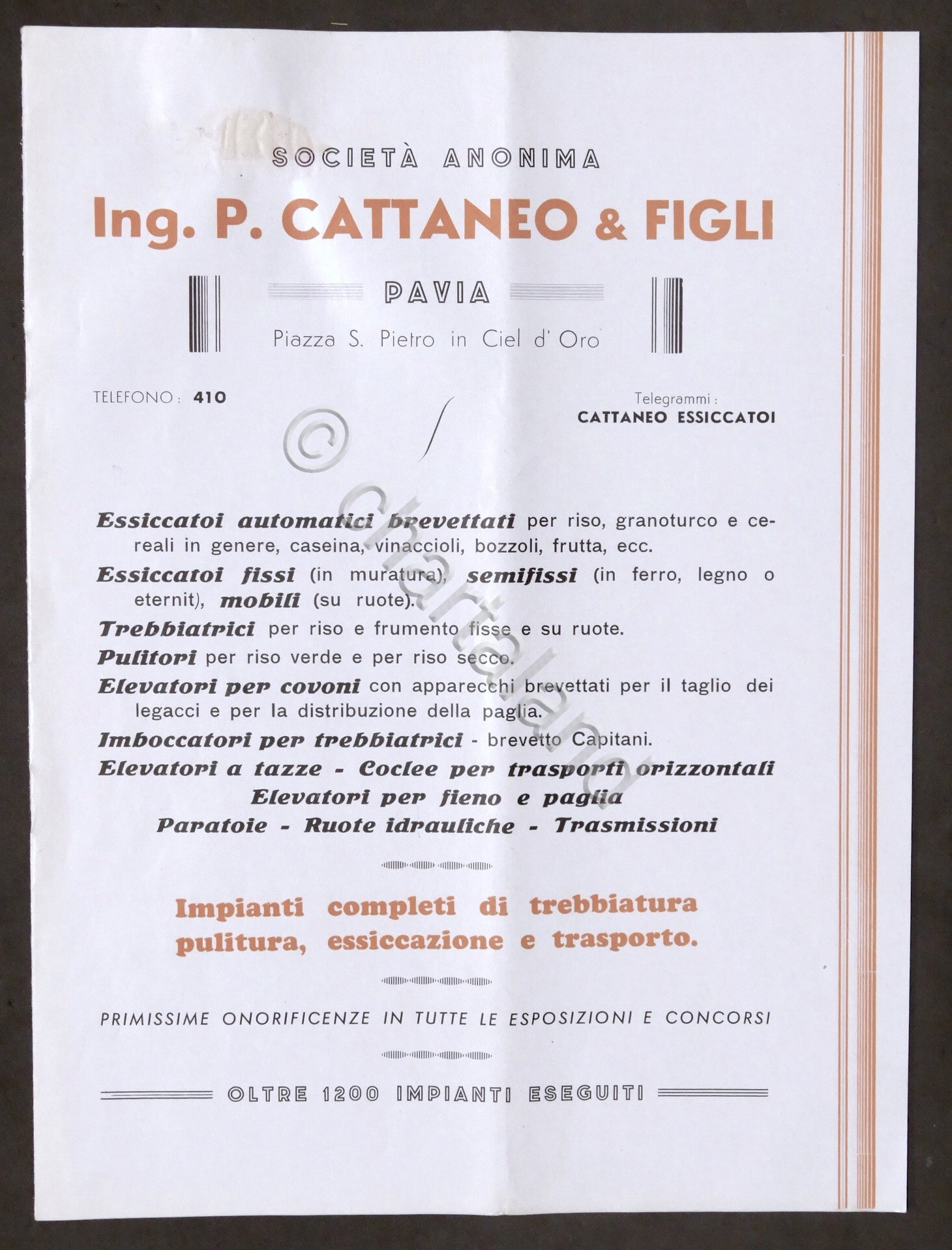 Pubblicità Brochure P. Cattaneo & Figli - Impianti di trebbiatura …