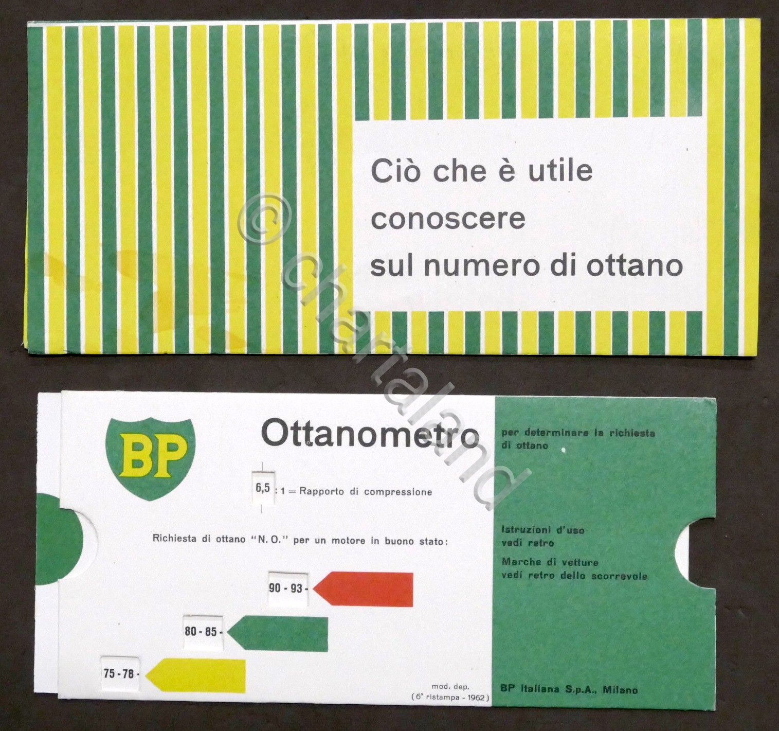 Pubblicità carburanti - BP - Regolo calcolatore: Ottanometro - 1962
