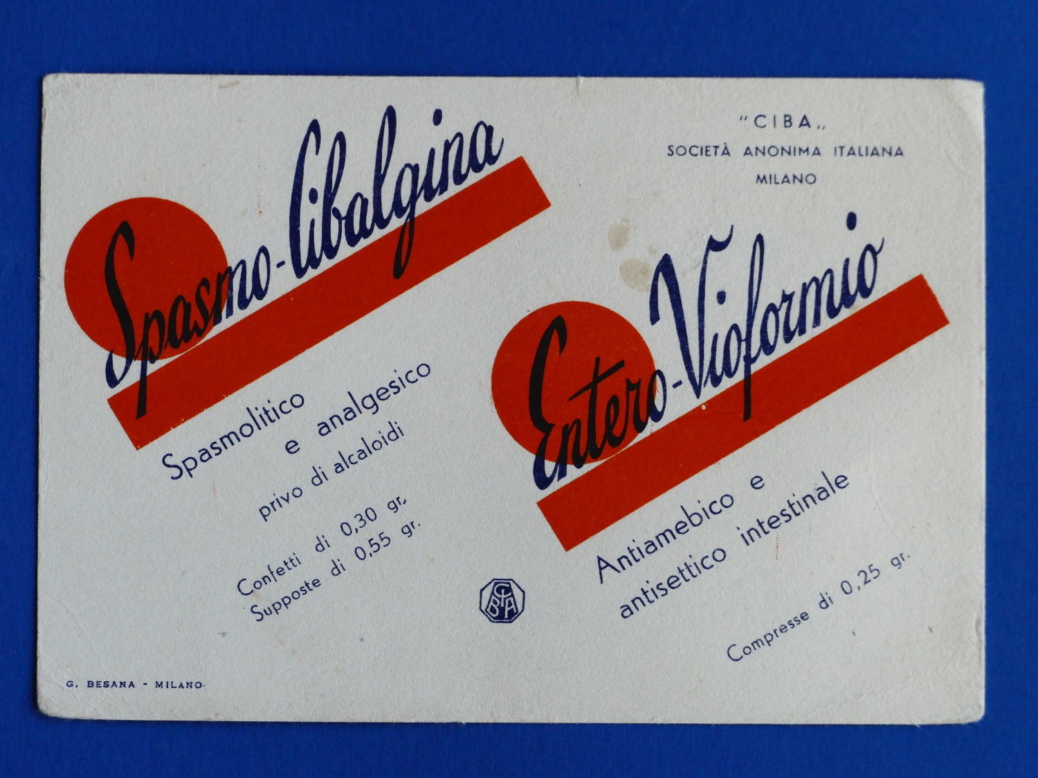 Pubblicità Carta Assorbente - Spasmo Cibalgina - Entero Vioformio