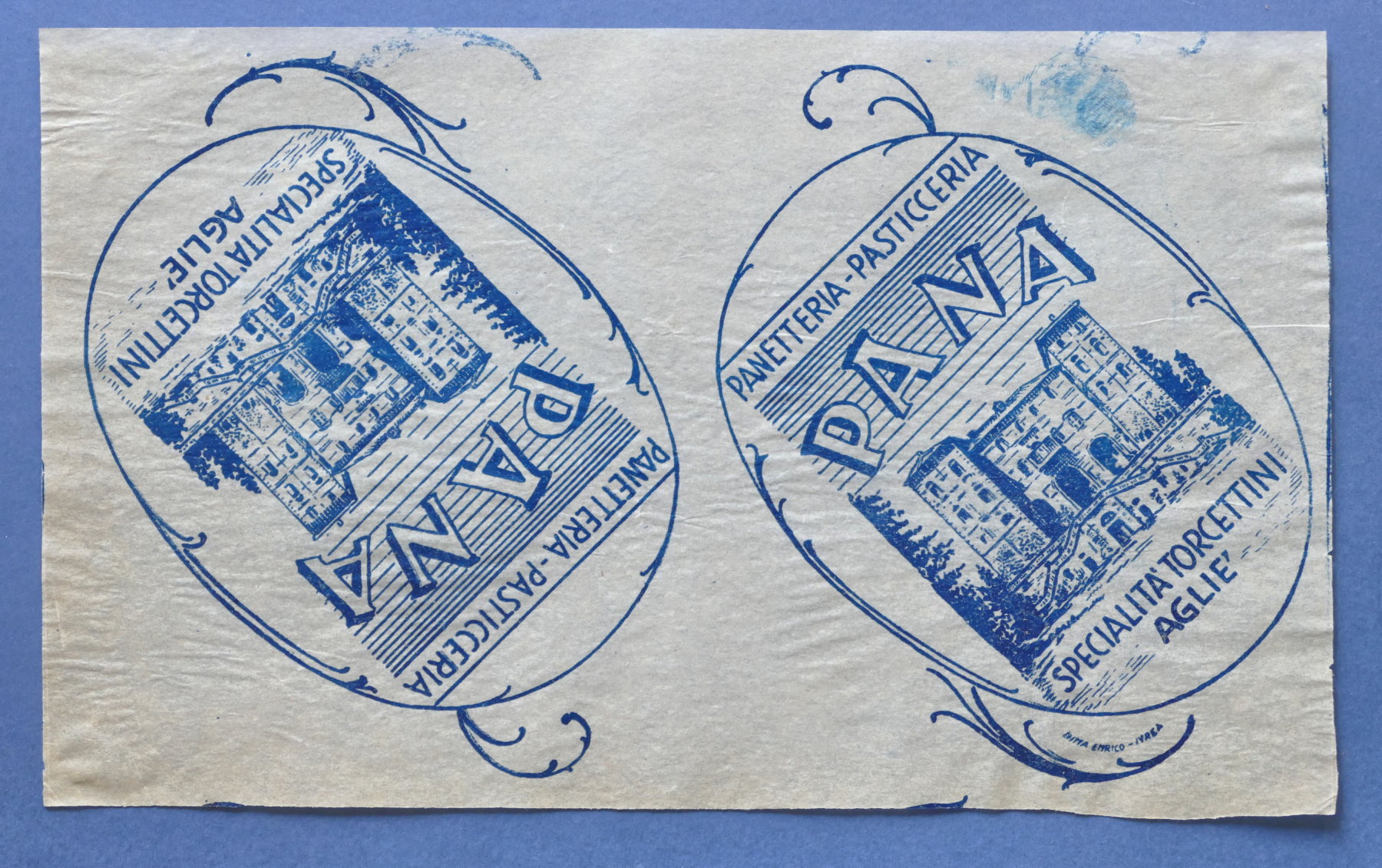 Pubblicità Carta confezione epoca Panetteria Pasticceria Pana - Agliè