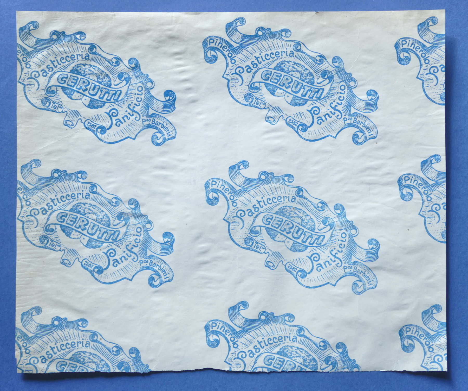 Pubblicità Carta confezione epoca Panificio Pasticceria Cerutti Pinerolo