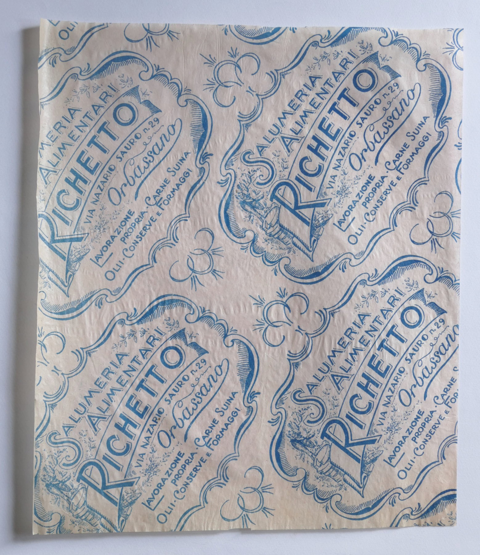 Pubblicità Carta confezione epoca Salumeria Alimentari Richetto - Orbassano