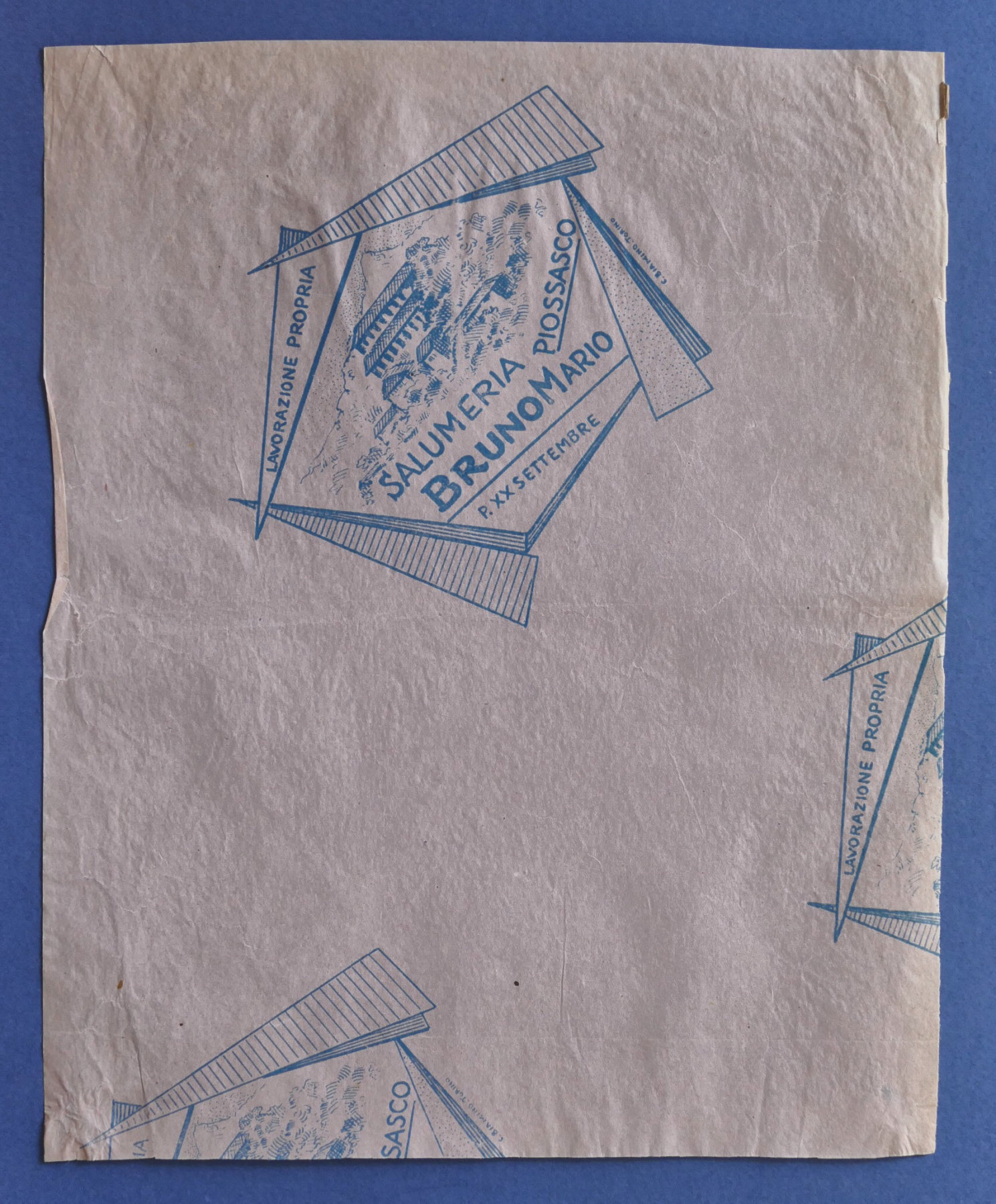 Pubblicità Carta confezione epoca Salumeria Bruno Mario - Piossasco