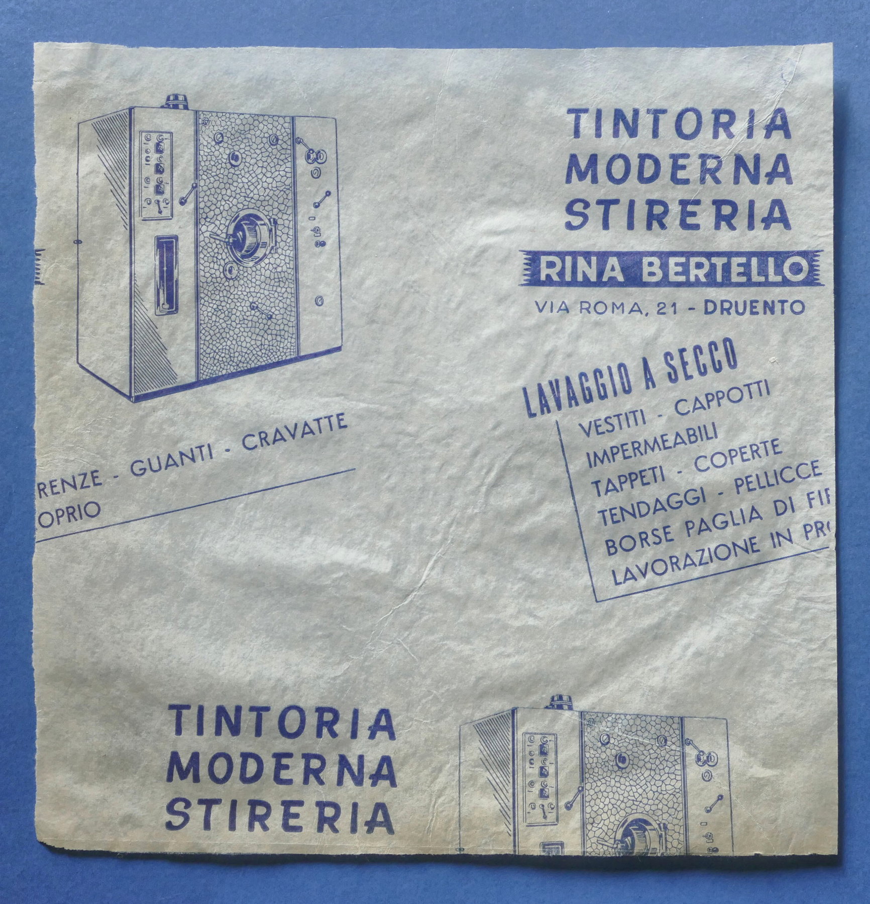 Pubblicità Carta confezione epoca Tintoria Moderna Rina Bertello - Druento