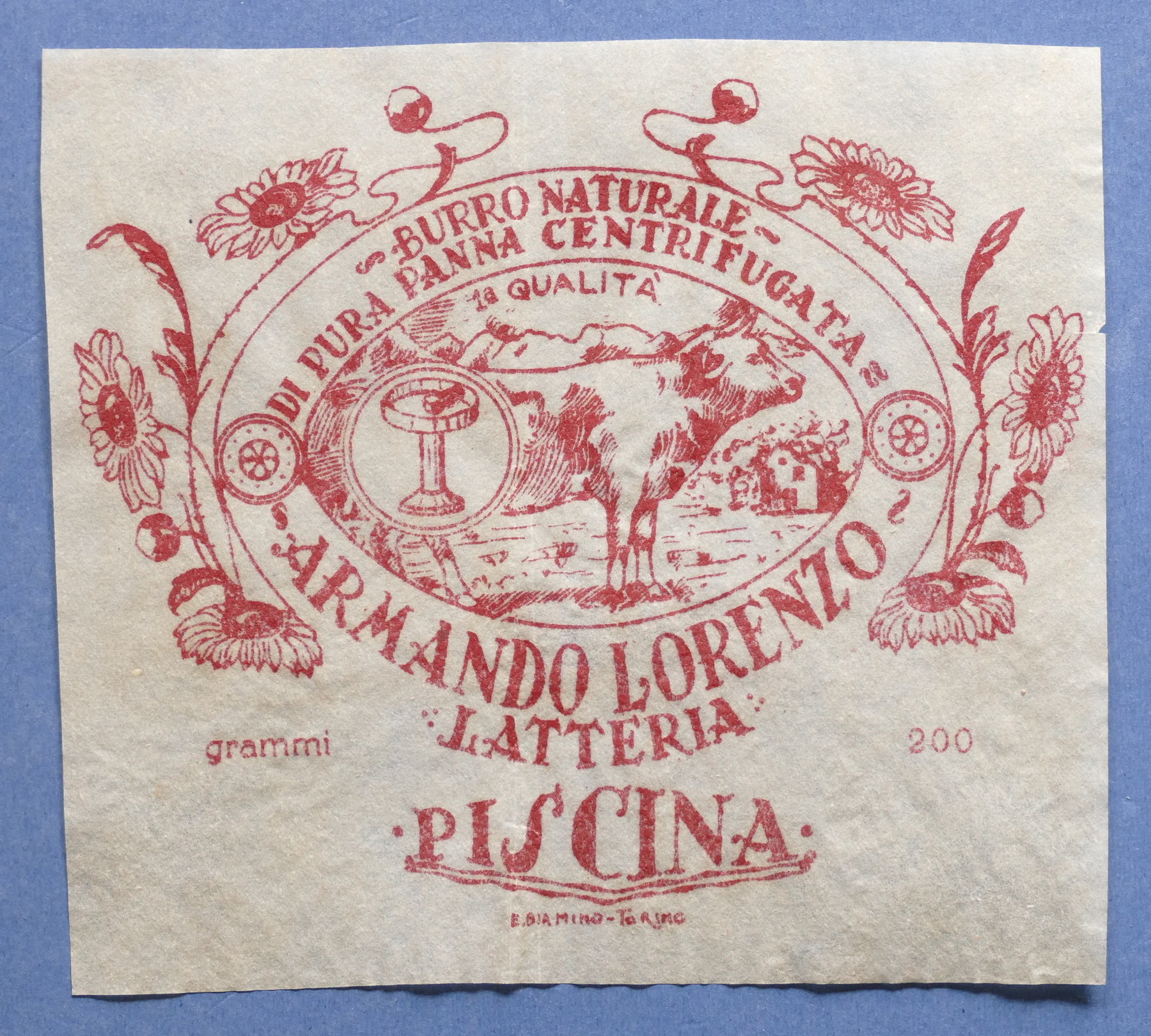 Pubblicità Carta confezione etichetta epoca Burro Armando L. - Piscina …