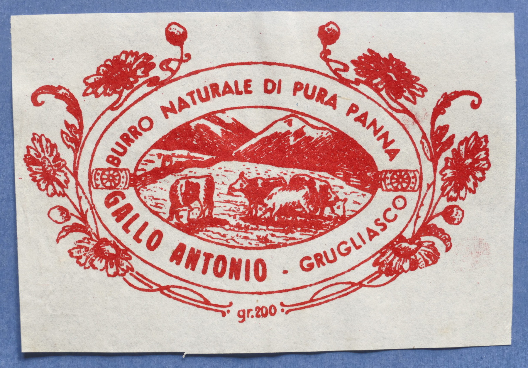 Pubblicità Carta confezione etichetta epoca Burro Gallo Anronio - Grugliasco