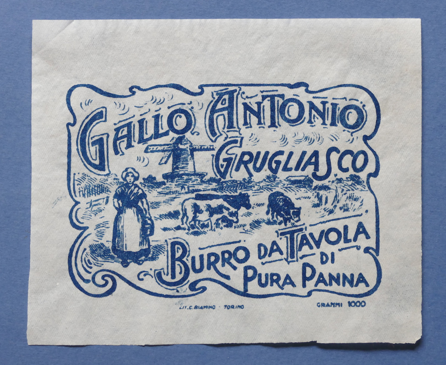 Pubblicità Carta confezione etichetta epoca Burro Gallo Antonio - Grugliasco