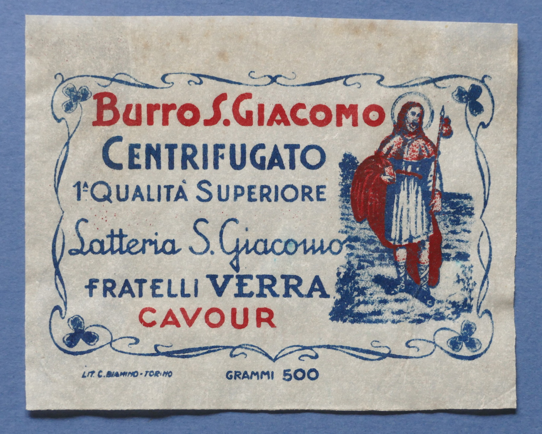Pubblicità Carta confezione etichetta epoca Burro S. Giacomo F.lli Verra …