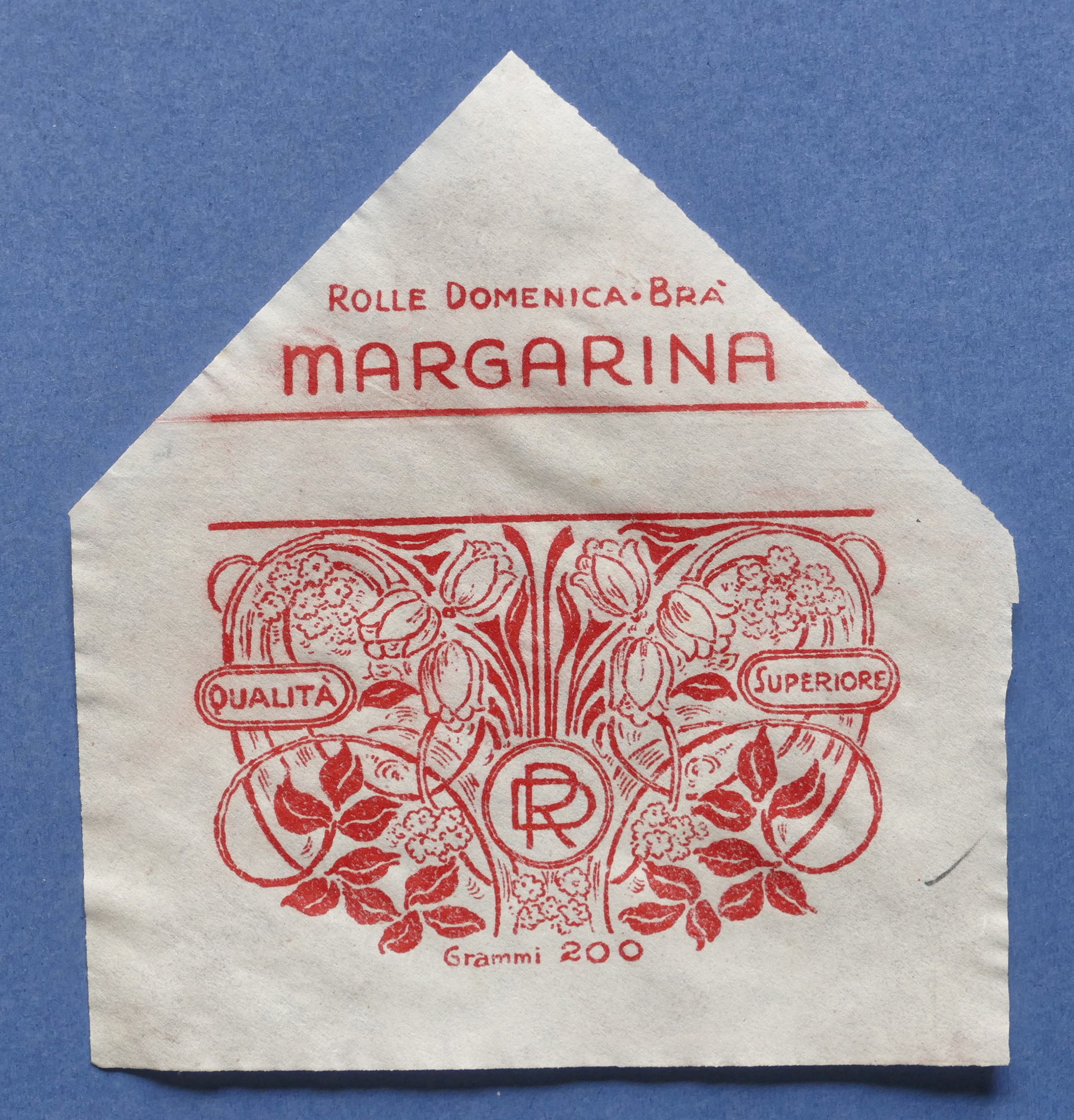 Pubblicità Carta confezione etichetta epoca Margarina Rolle Domenica - Brà