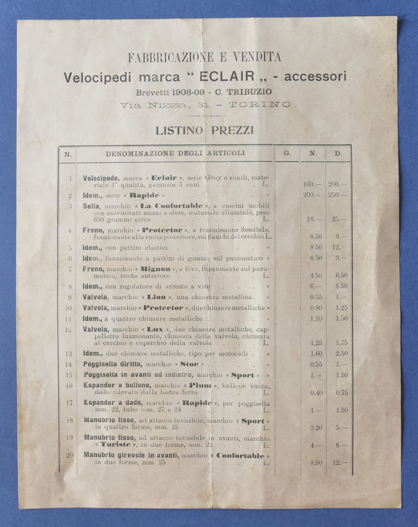 Pubblicità ciclismo - Listino prezzi Velocipedi e accessori Eclair - …