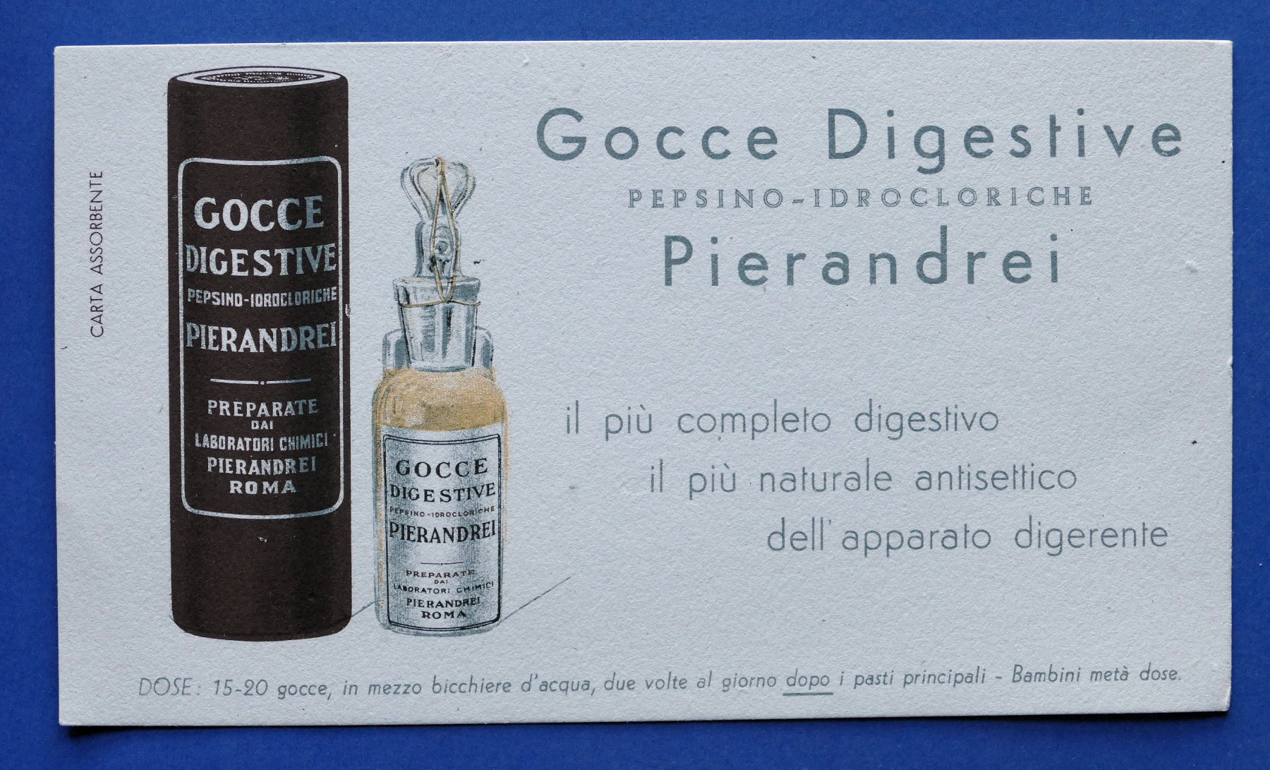 Pubblicità d'epoca Farmaceutica - Carta Assorbente Gocce digestive Pierandrei