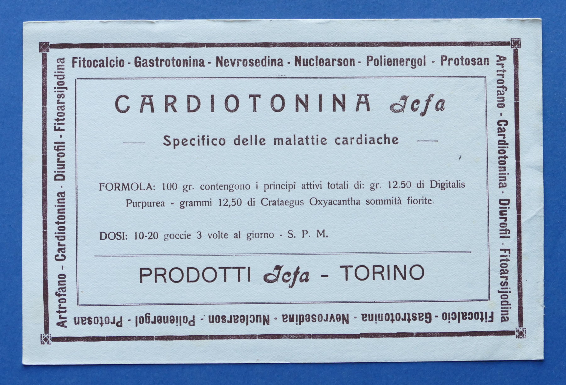 Pubblicità d'epoca Farmaceutica Carta Assorbente - Cardiotonina Icfa