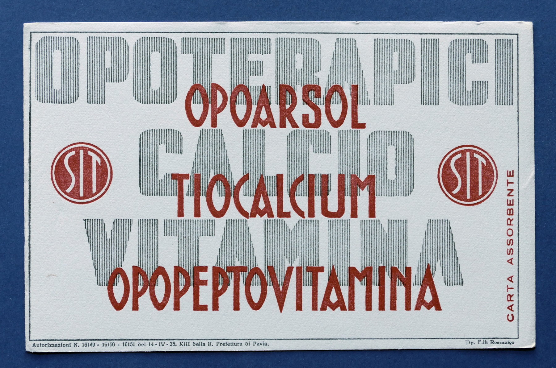 Pubblicità d'epoca Farmaceutica Carta Assorbente - Opoarsol Tiocalcium 1935 ca.
