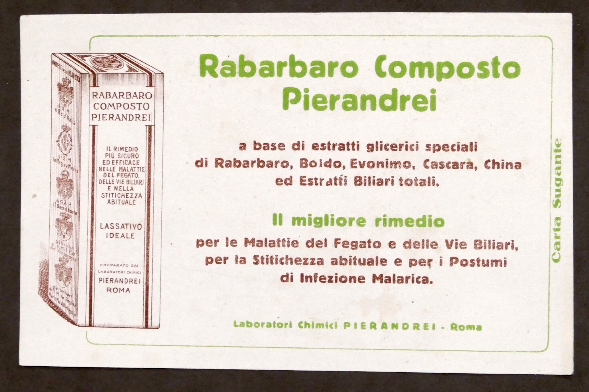 Pubblicità epoca carta assorbente - Rabarbaro Composto Pierandrei - Lassativo