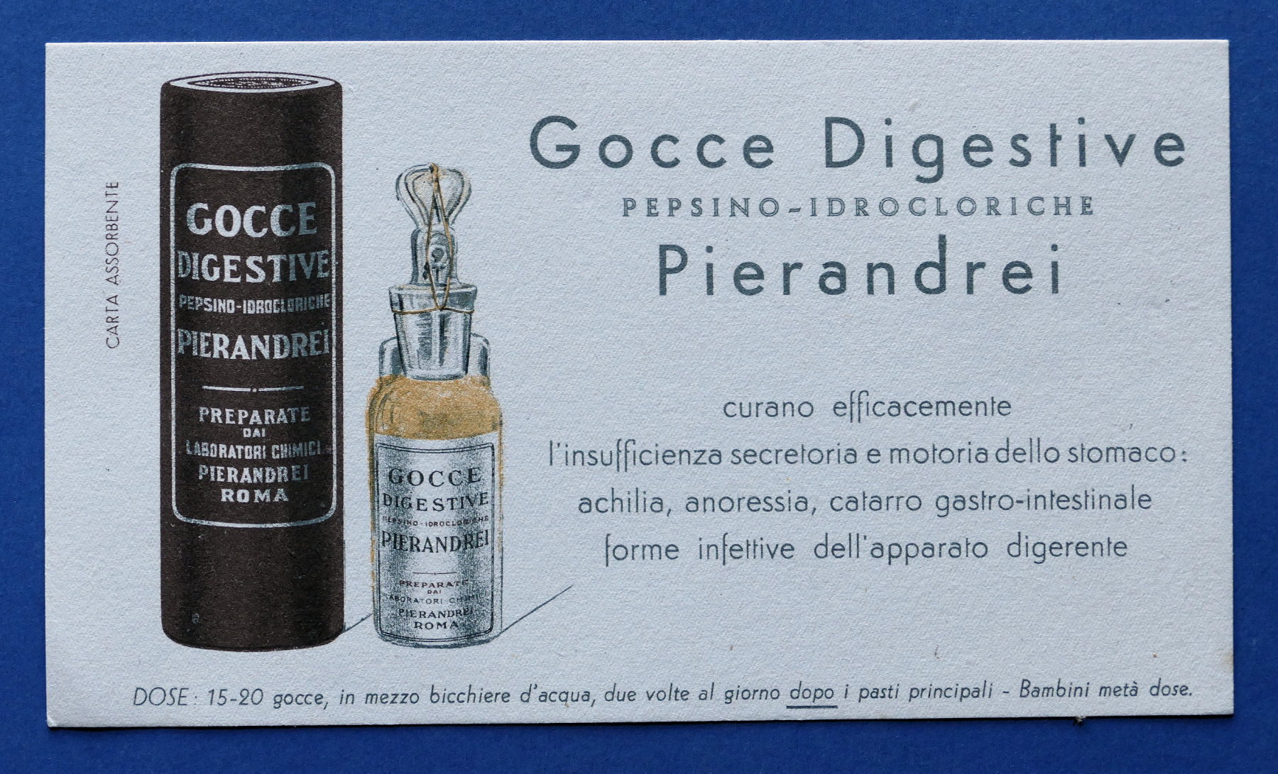Pubblicità epoca Farmaceutica - Carta Assorbente - Gocce digestive Pierandrei