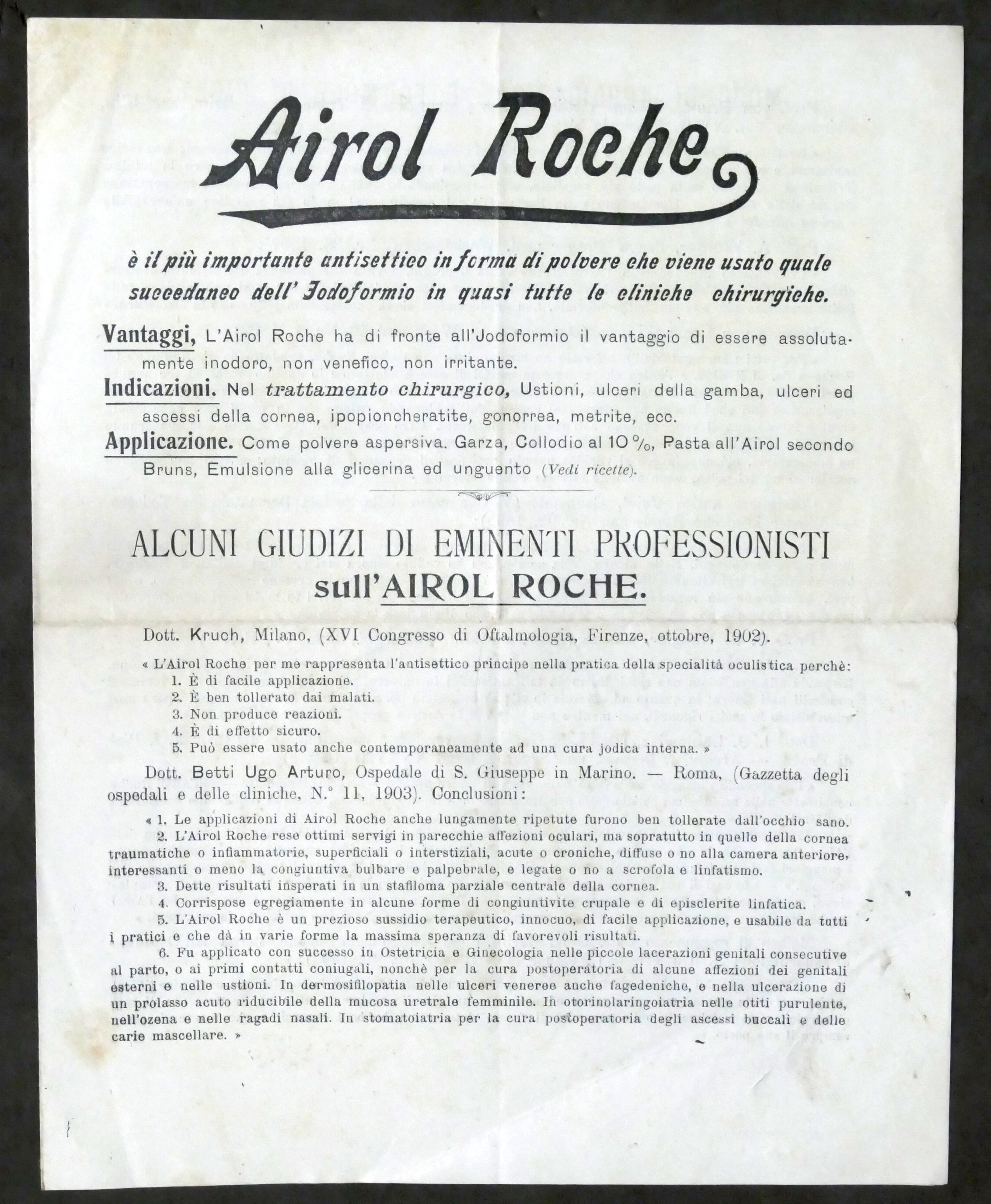 Pubblicità Farmaceutica - Brochure Airol Roche antisettico in polvere - …